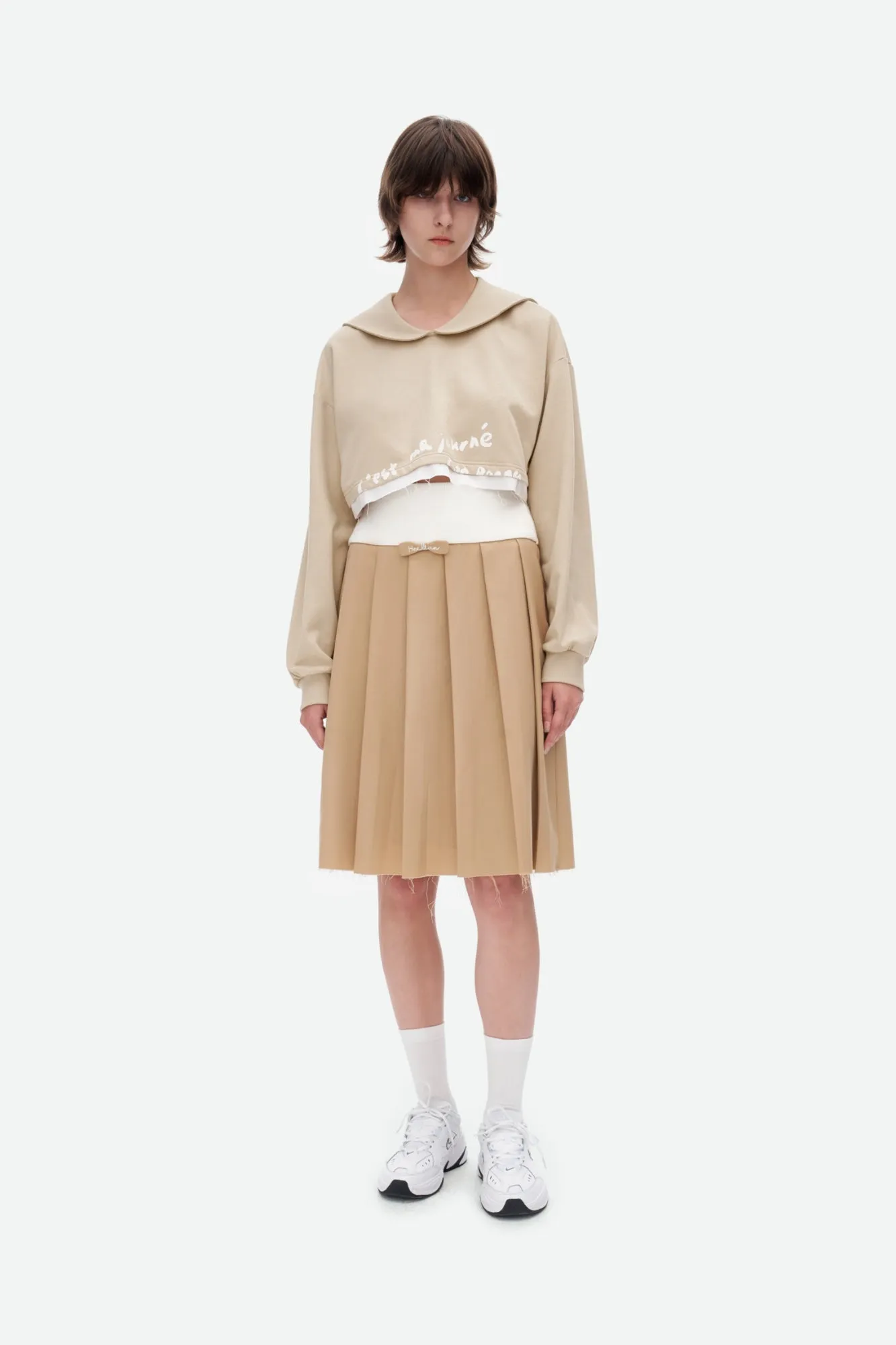 Mid-length Pleated Skirt in Khaki