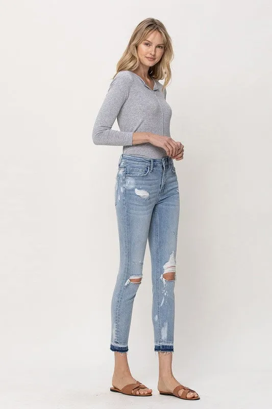 MID RISE CROP DISTRESSED SKINNY JEANS  (LT. WASH)