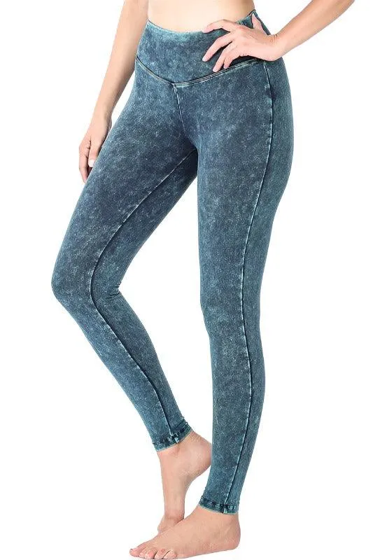 Mineral Washed Wide Waistband Yoga Leggings