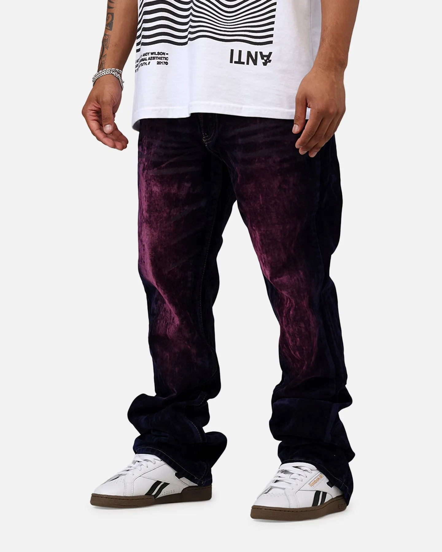 MNML B577 Suede Flare Denim Jeans Purple