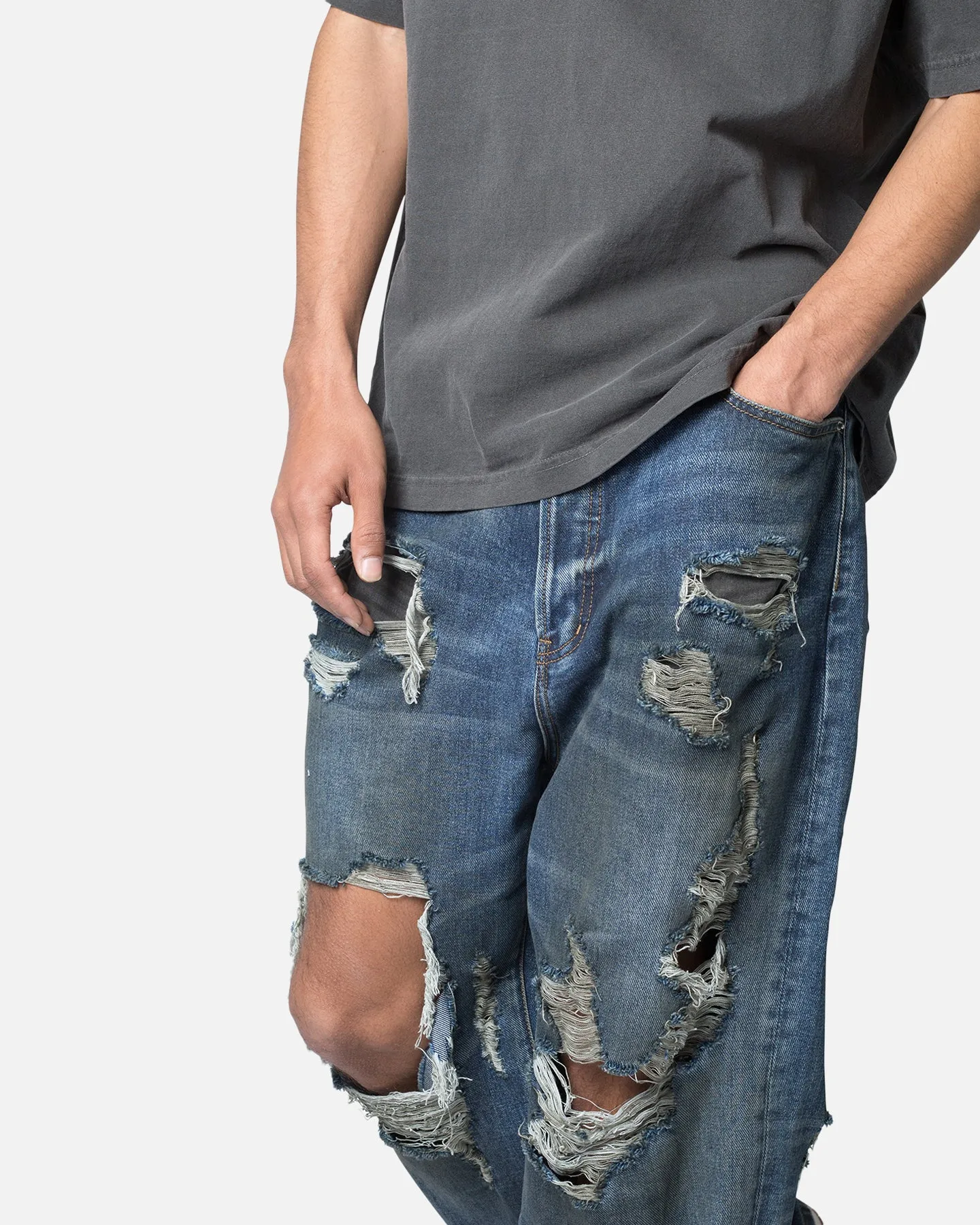 MNML Ultra Baggy Decimated Denim Jeans Blue