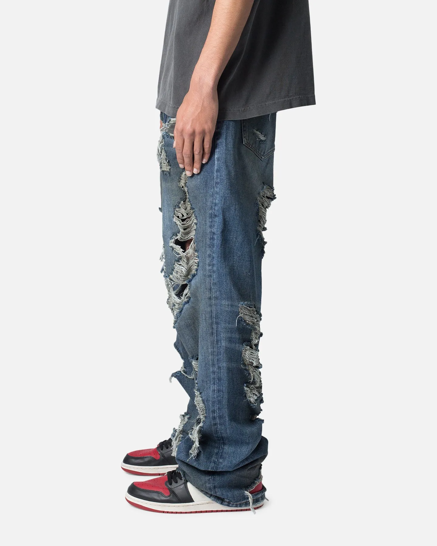 MNML Ultra Baggy Decimated Denim Jeans Blue