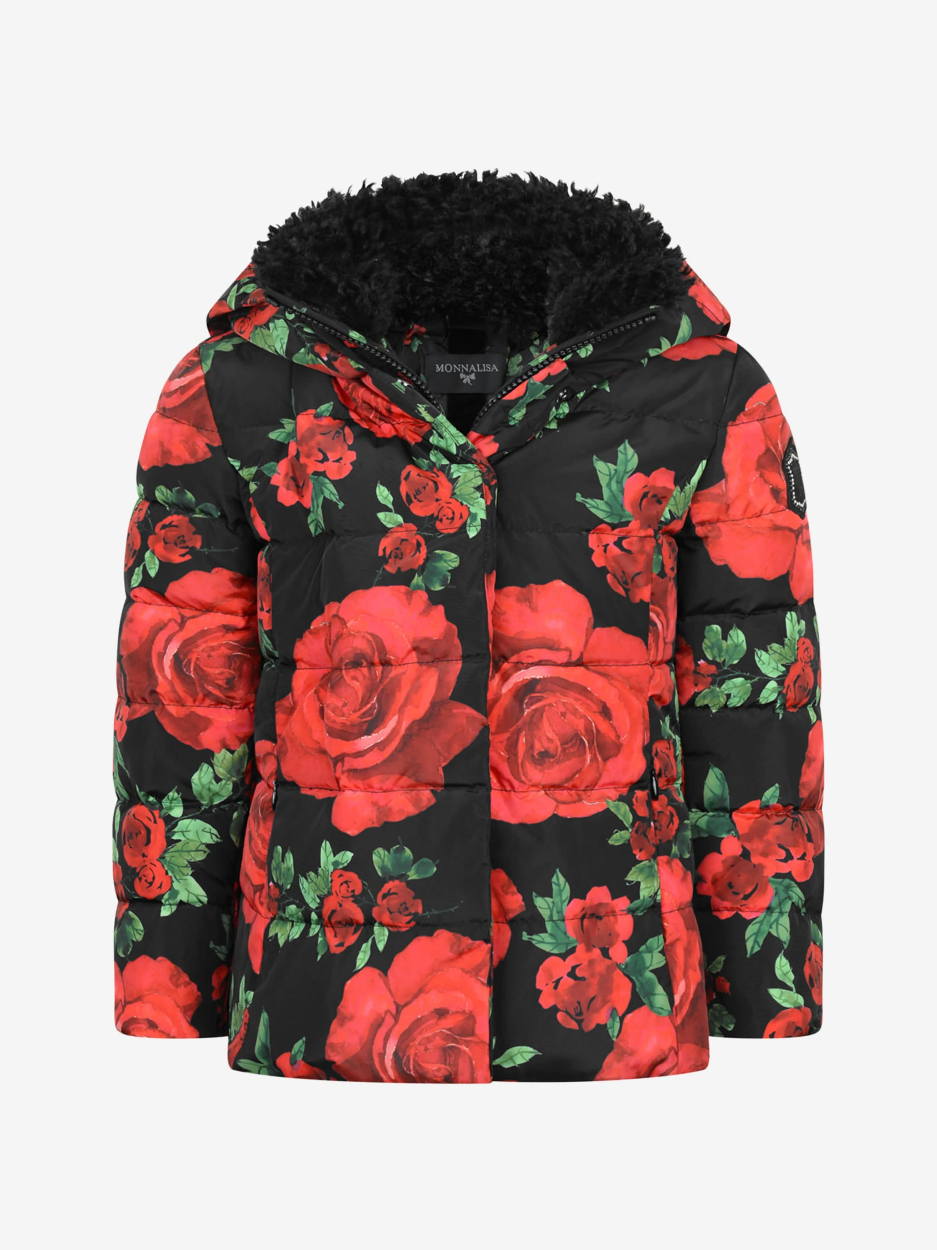 Monnalisa Black & Red Rose Down Padded Coat