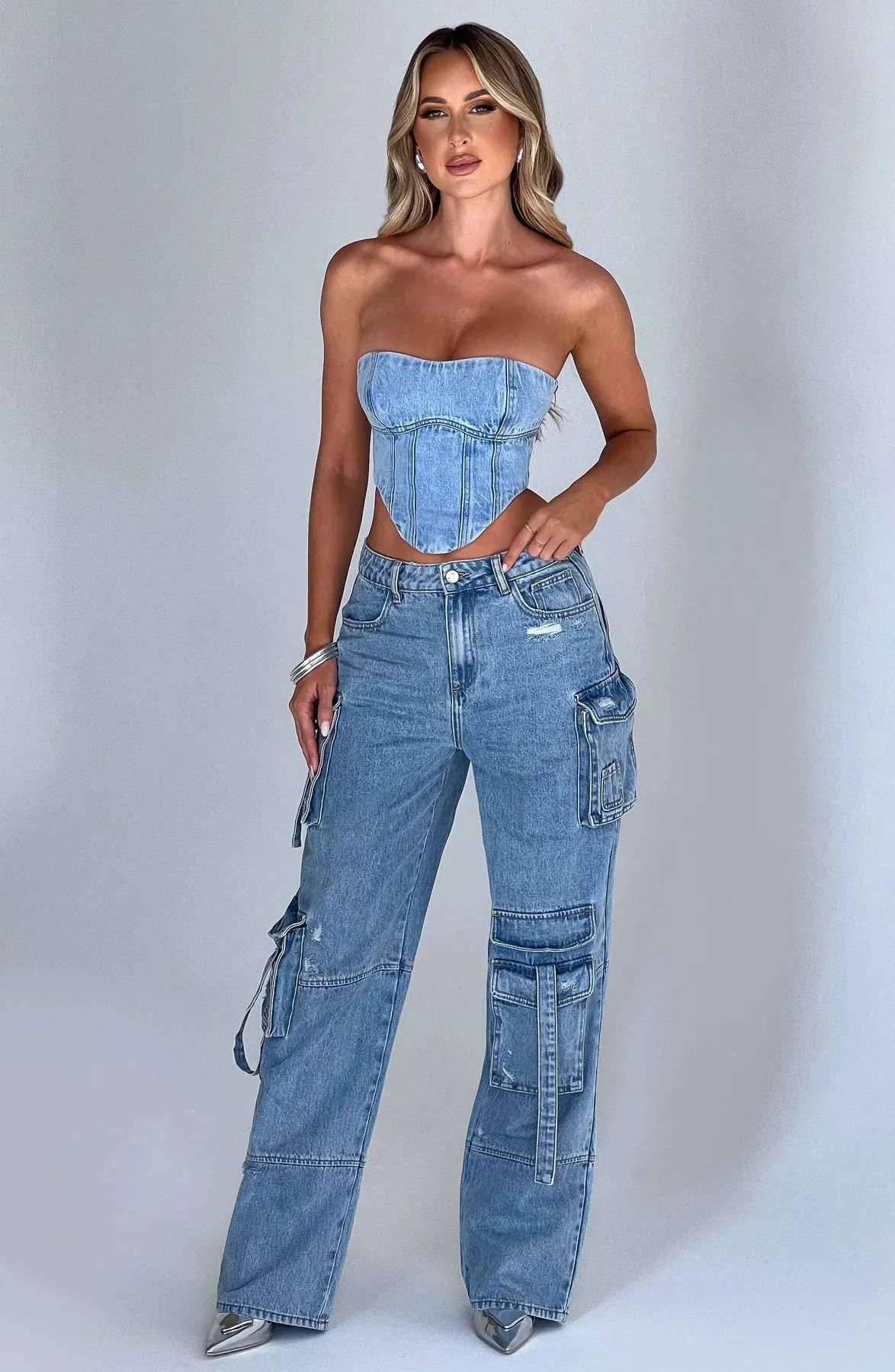 Multi-pocket straight denim jeans