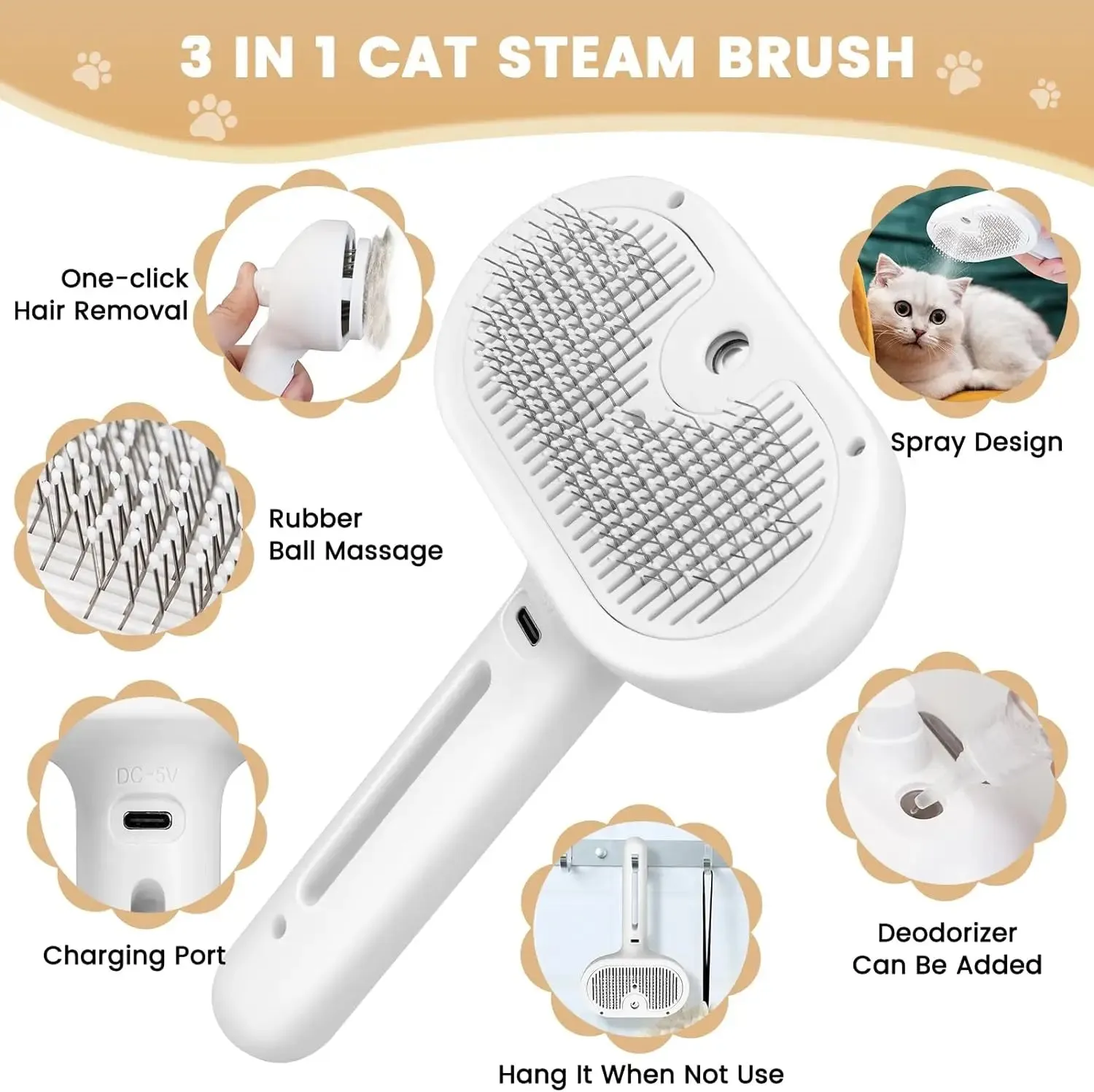 Multifunctional Pet Grooming Comb with Built-in Mist Humidifier for Dogs and Cats