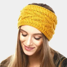 Mustard Yellow Solid Cable Knit Earmuff Headband