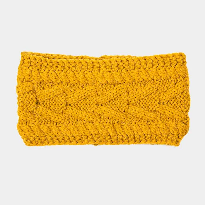 Mustard Yellow Solid Cable Knit Earmuff Headband