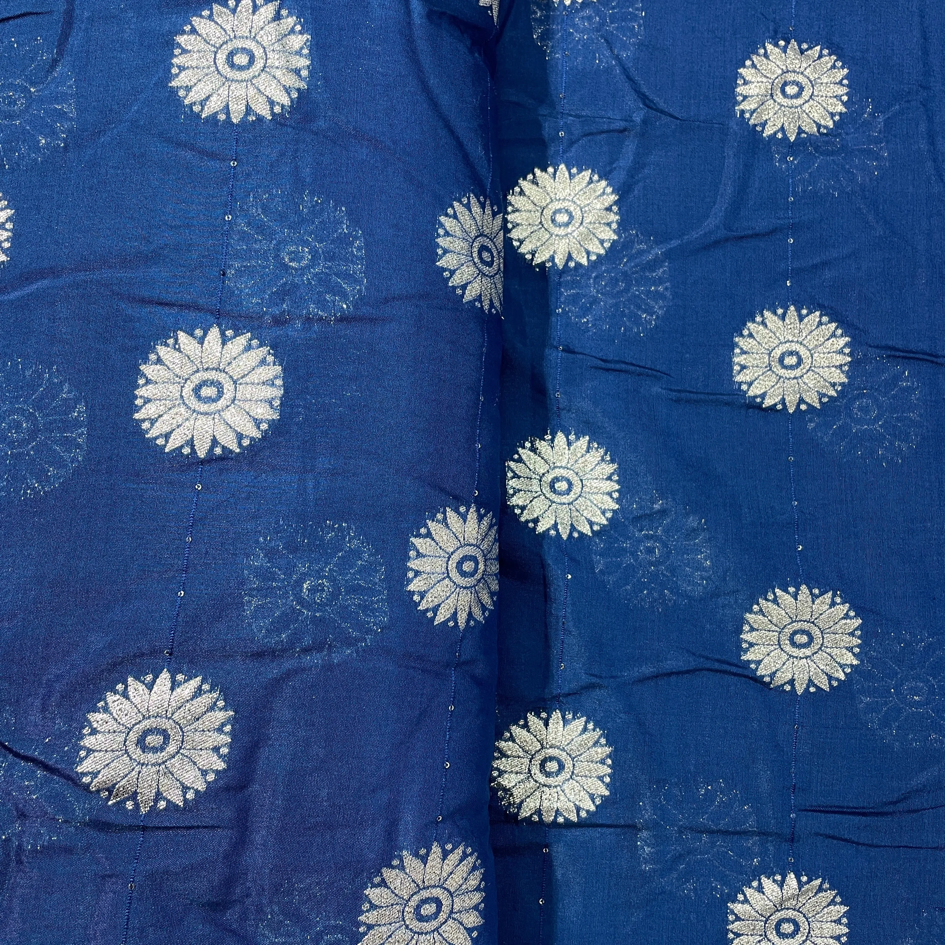 Navy Blue Zari Embroidery Sequins Chanderi Fabric