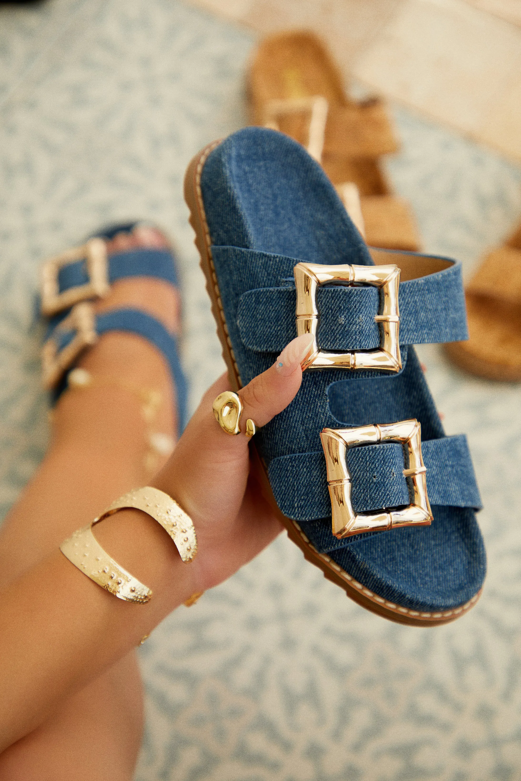 Neylana Chunky Slip On Sandals - Denim