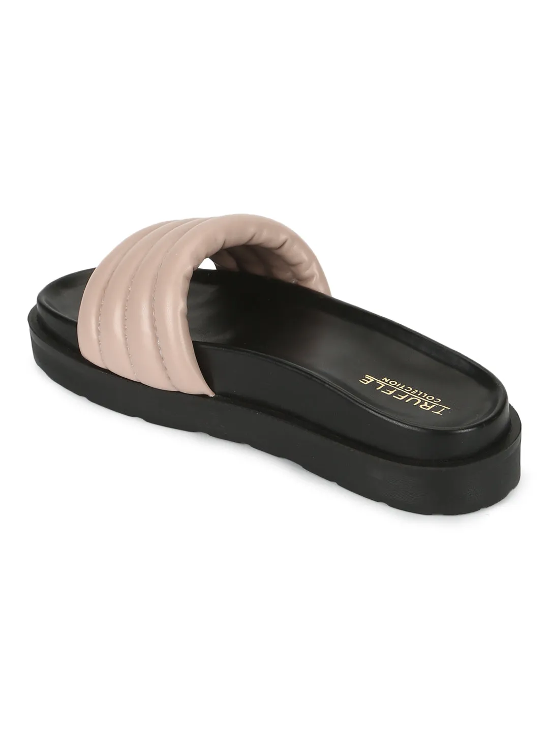 Nude PU Quilted Platform Slides