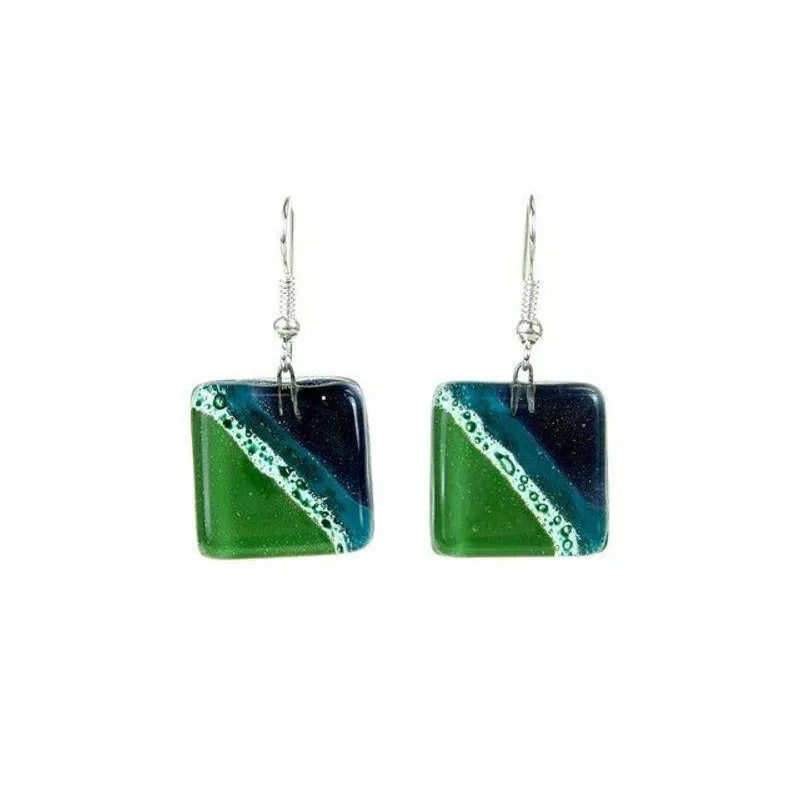 Ocean River Meadow Fused Glass Earrings Tili Glass