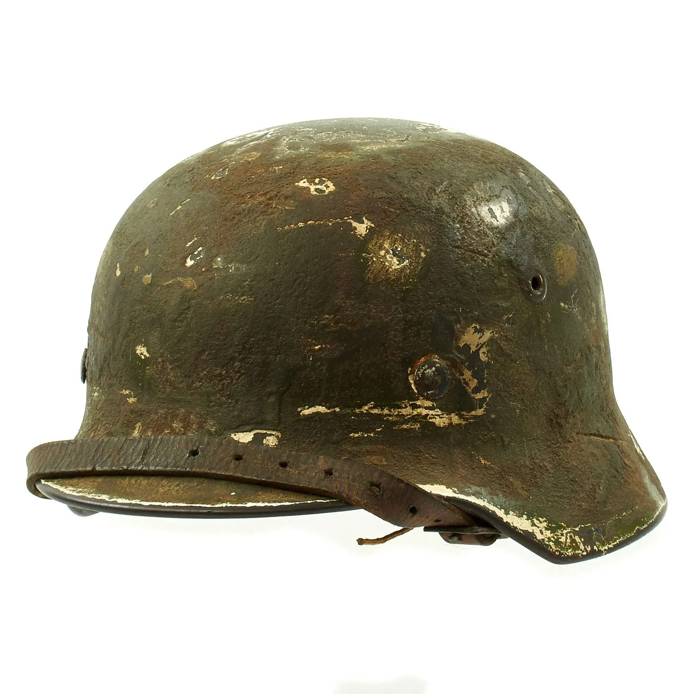 Original German WWII Army Heer M40 Steel Helmet with Textured Camouflage Paint and Size 57 Liner - Q64