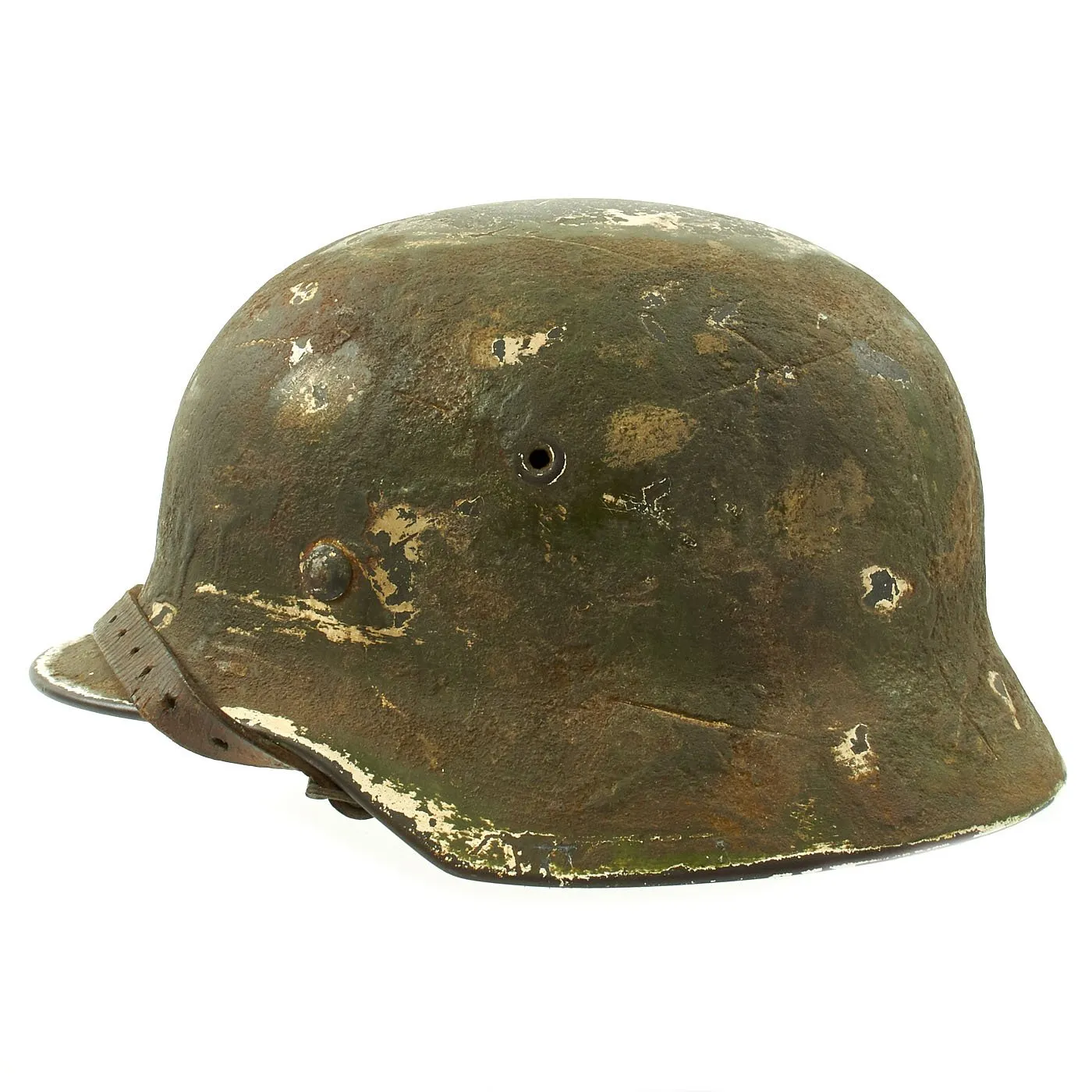 Original German WWII Army Heer M40 Steel Helmet with Textured Camouflage Paint and Size 57 Liner - Q64