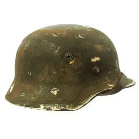 Original German WWII Army Heer M40 Steel Helmet with Textured Camouflage Paint and Size 57 Liner - Q64