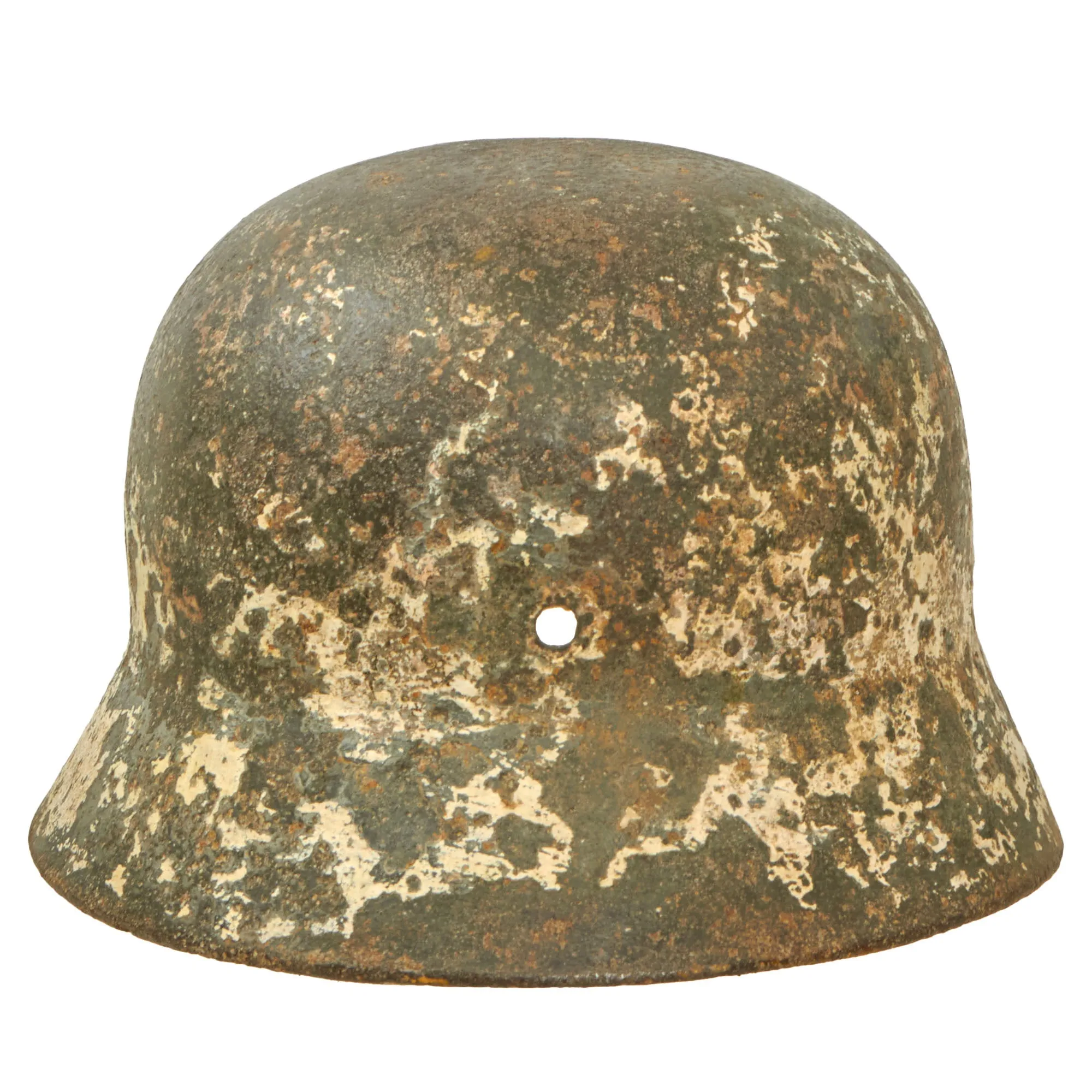 Original German WWII Battlefield Dug Heer Double Decal Winter Camo M35 Relic Helmet Shell - Size 66