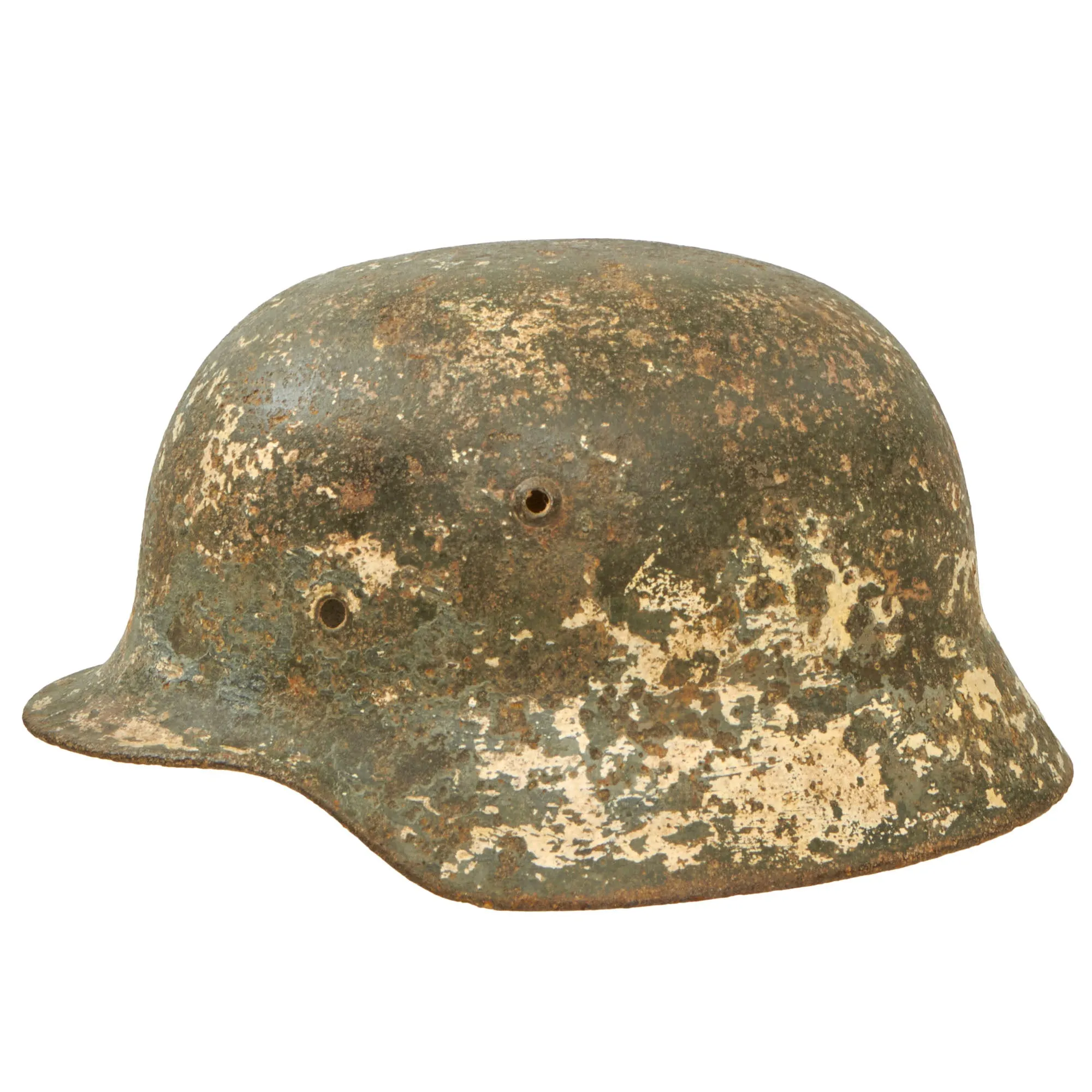 Original German WWII Battlefield Dug Heer Double Decal Winter Camo M35 Relic Helmet Shell - Size 66