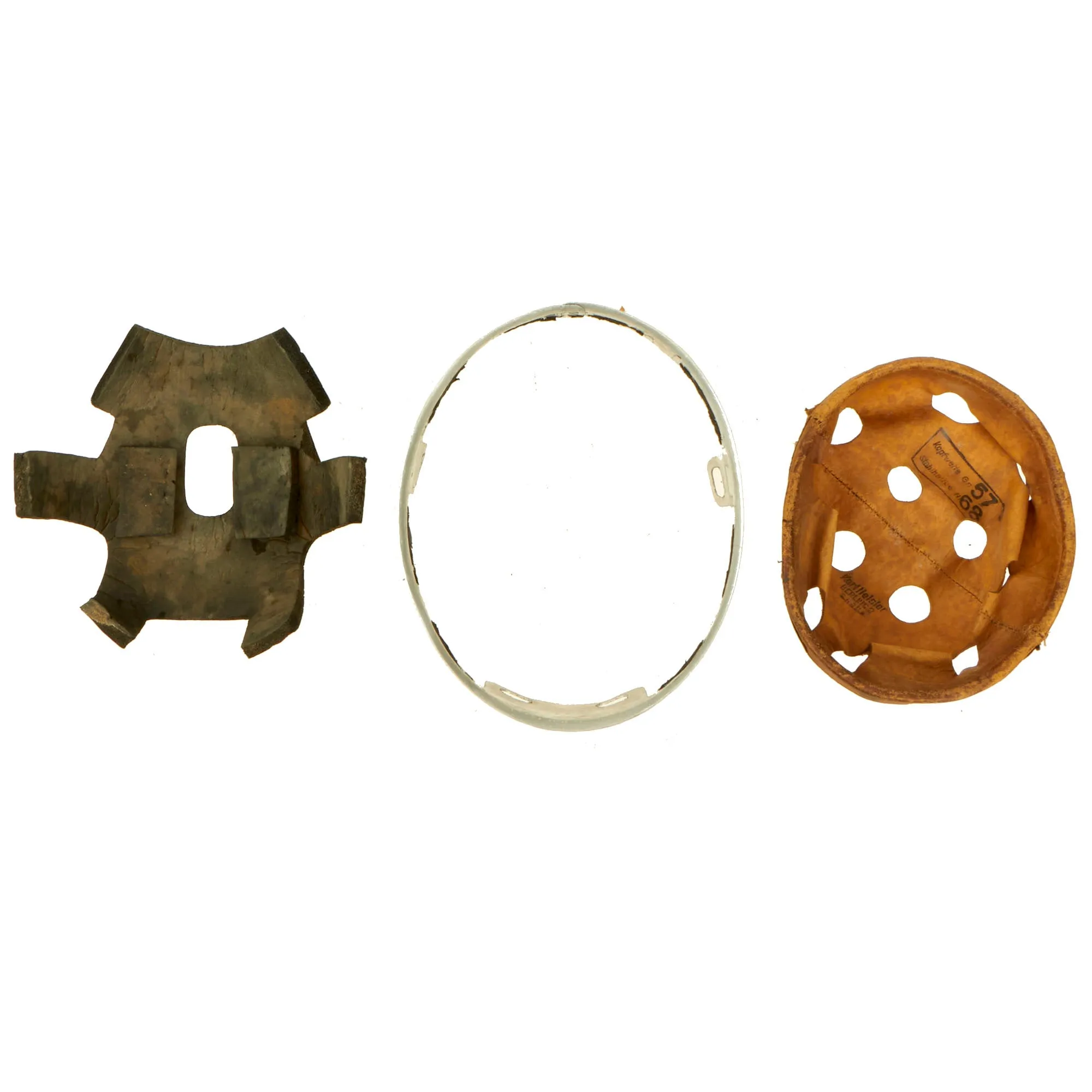 Original German WWII M-38 Luftwaffe Fallschirmjäger Paratrooper Helmet Liner Components including 57cm Liner & 71cm Band