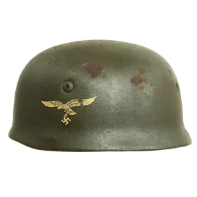 Original German WWII M38 Luftwaffe Fallschirmjäger Paratrooper Helmet Shell with Decal & Dome Stamp - ET68