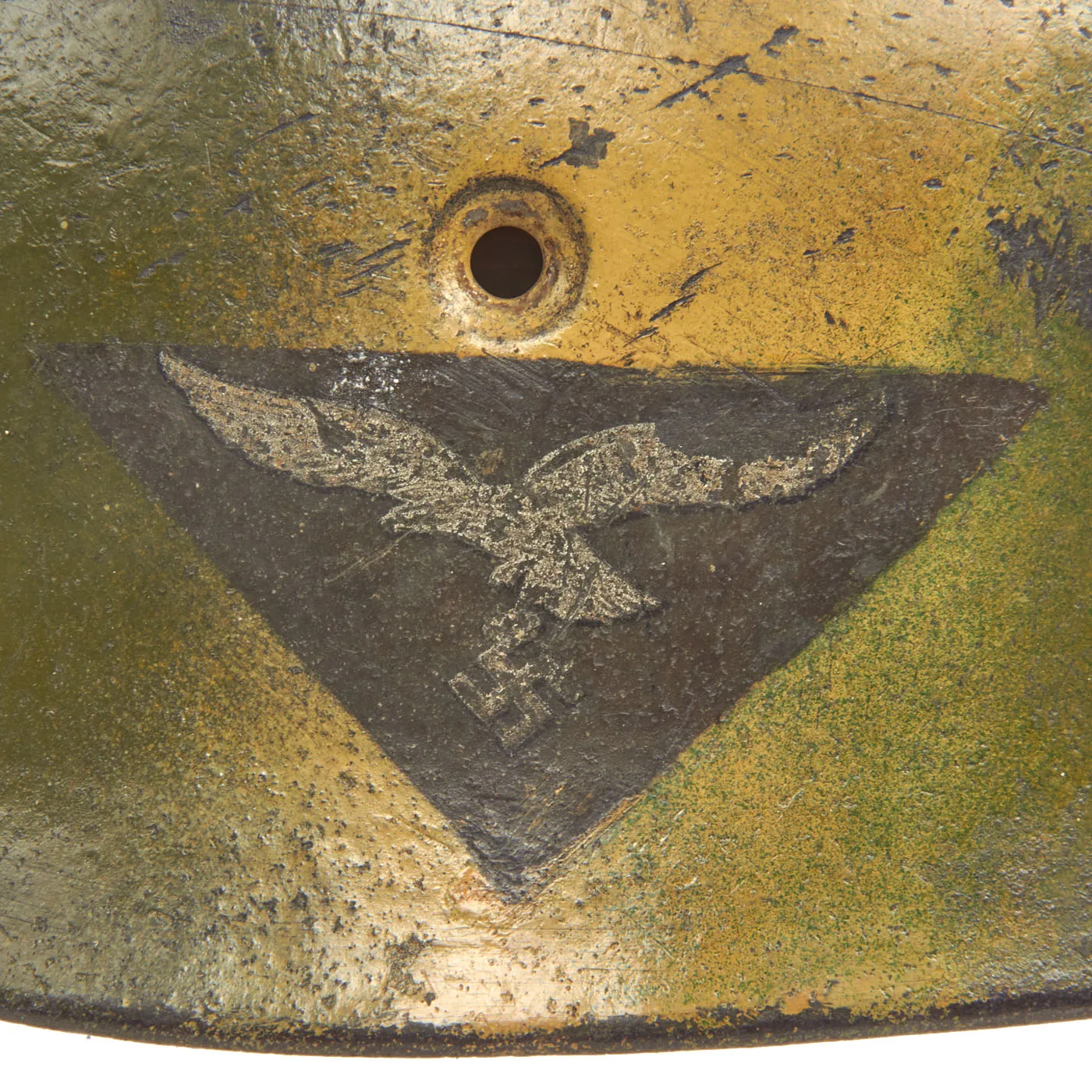 Original German WWII M38 Luftwaffe Fallschirmjäger Paratrooper Helmet Shell with Decal & Replacement Camouflage - ET66