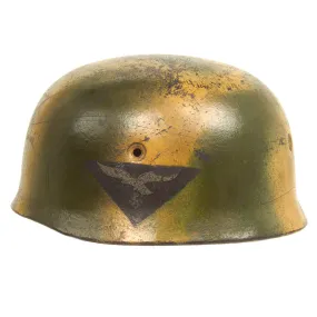 Original German WWII M38 Luftwaffe Fallschirmjäger Paratrooper Helmet Shell with Decal & Replacement Camouflage - ET66