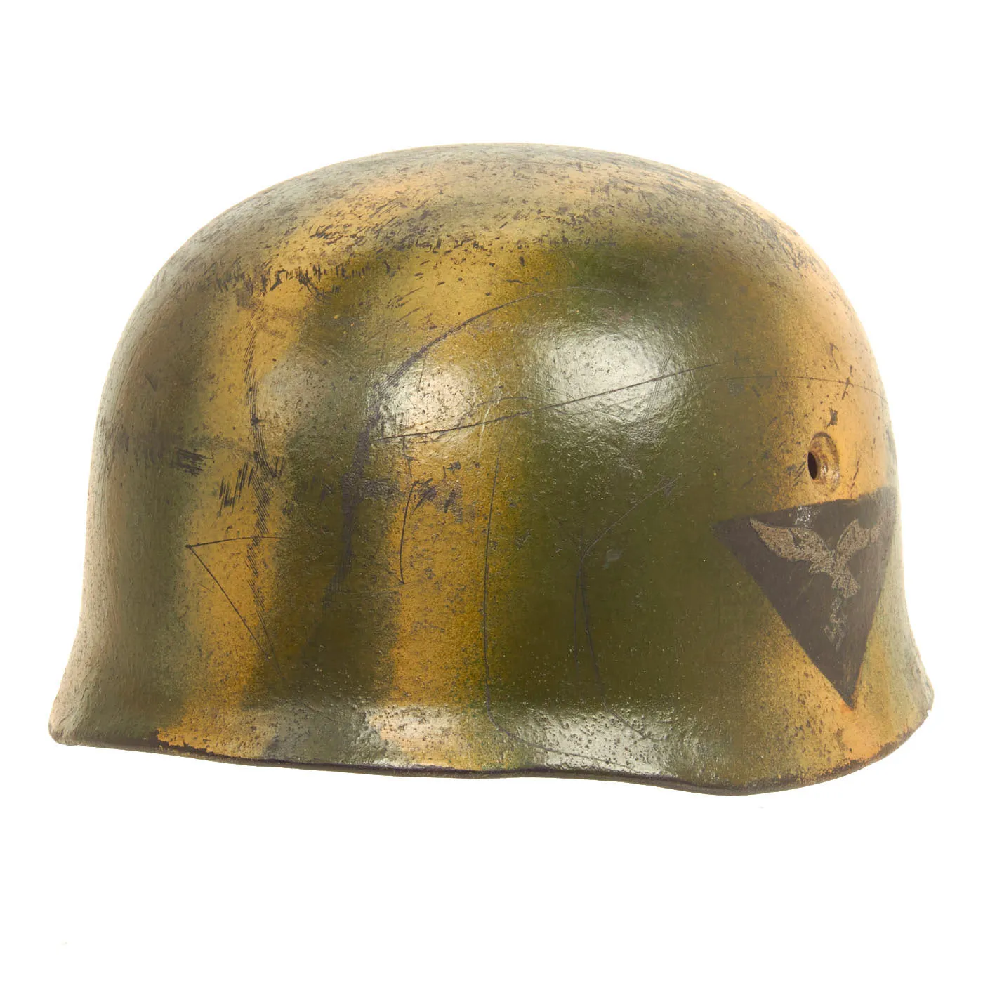 Original German WWII M38 Luftwaffe Fallschirmjäger Paratrooper Helmet Shell with Decal & Replacement Camouflage - ET66