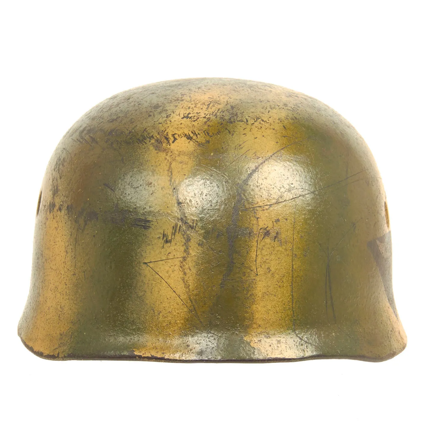 Original German WWII M38 Luftwaffe Fallschirmjäger Paratrooper Helmet Shell with Decal & Replacement Camouflage - ET66