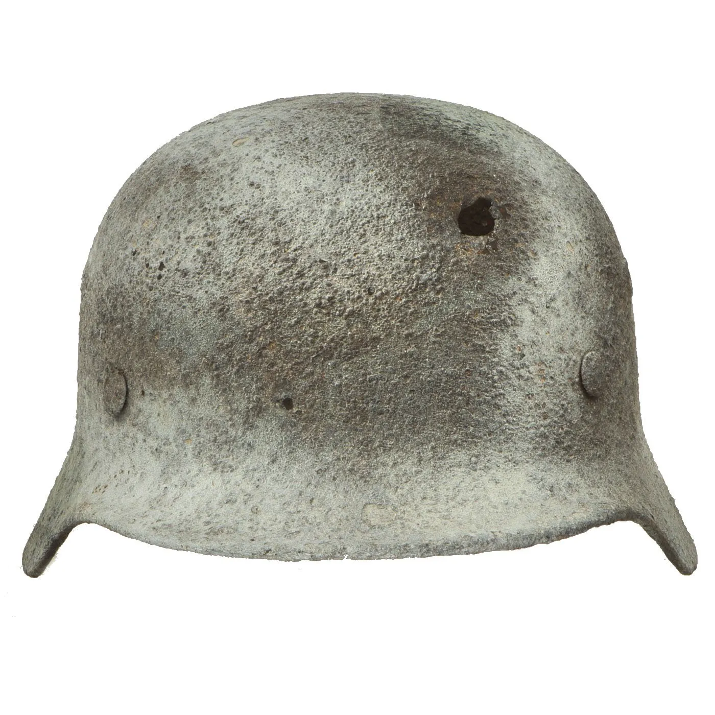 Original German WWII M40 Eastern Front Battlefield Dug Shot Through Helmet Shell - Size 64