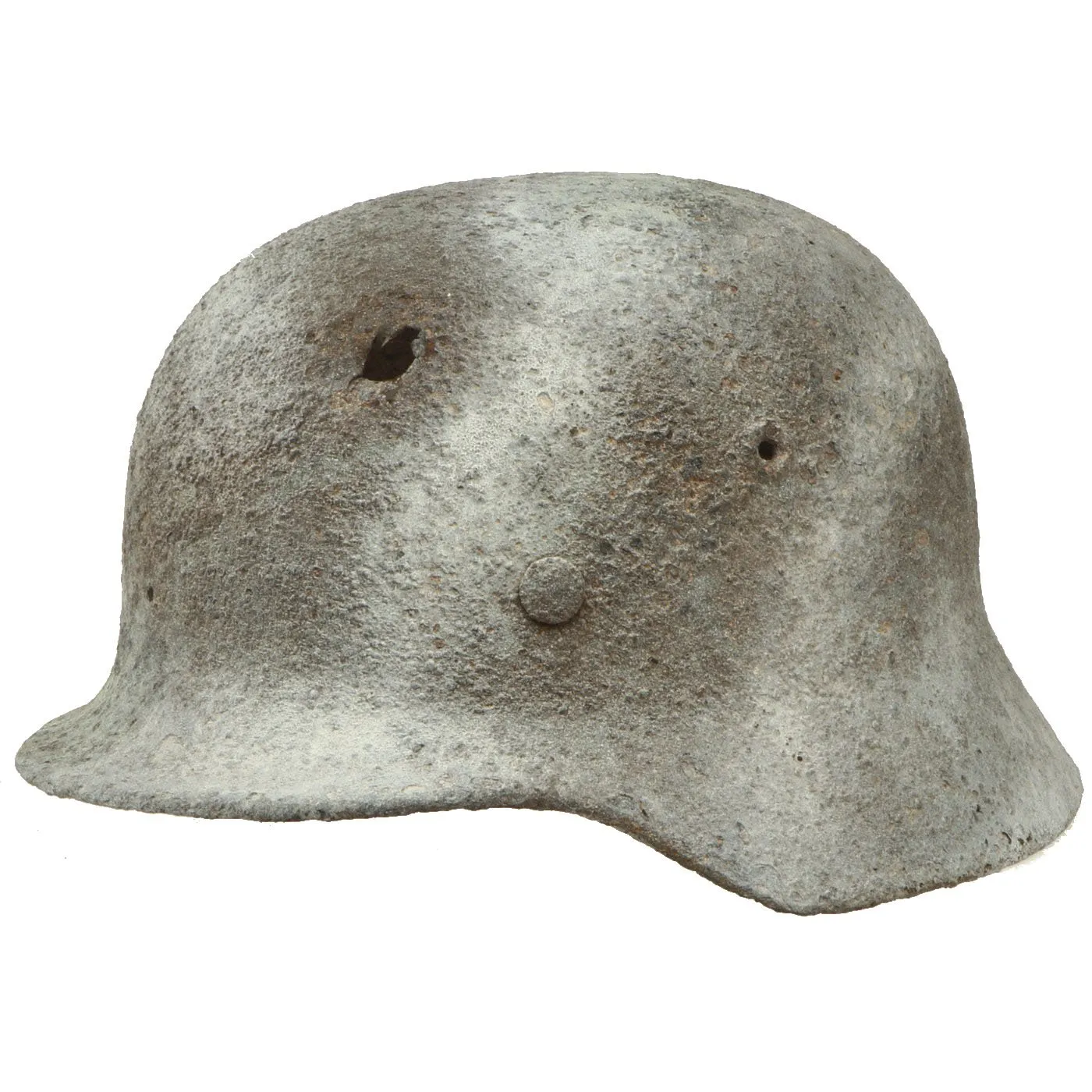 Original German WWII M40 Eastern Front Battlefield Dug Shot Through Helmet Shell - Size 64