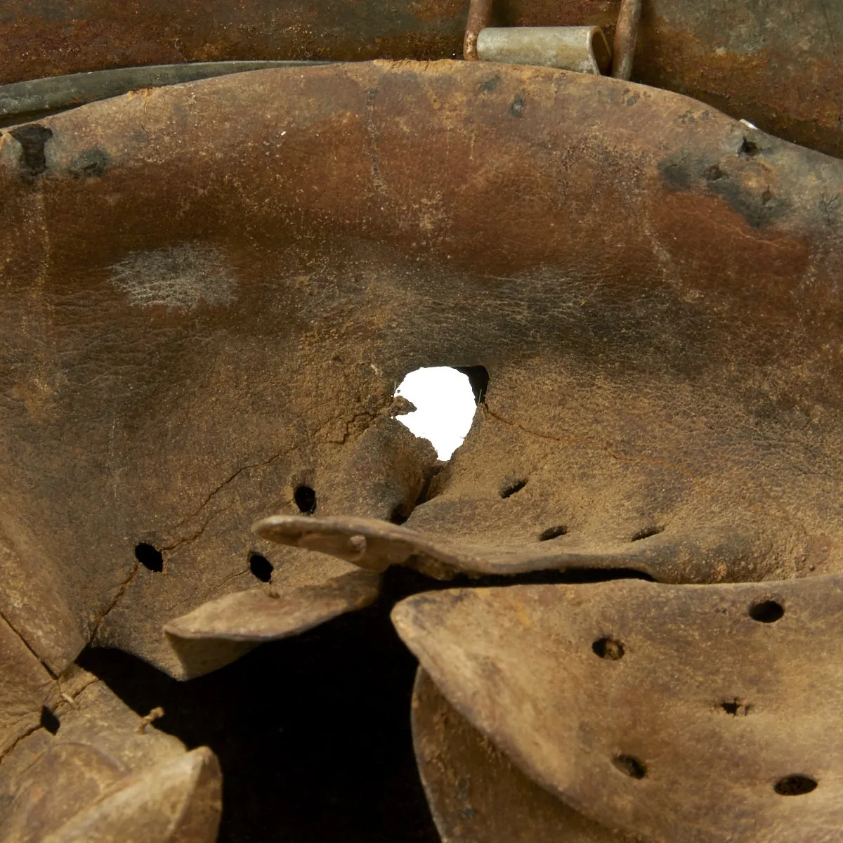 Original German WWII M40 KIA Shot Through Winter Camouflage Helmet - Marked EF64