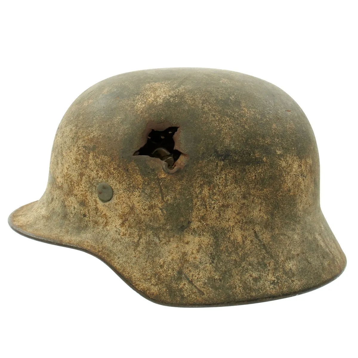 Original German WWII M40 KIA Shot Through Winter Camouflage Helmet - Marked EF64