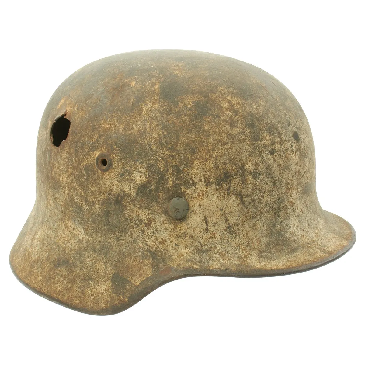 Original German WWII M40 KIA Shot Through Winter Camouflage Helmet - Marked EF64