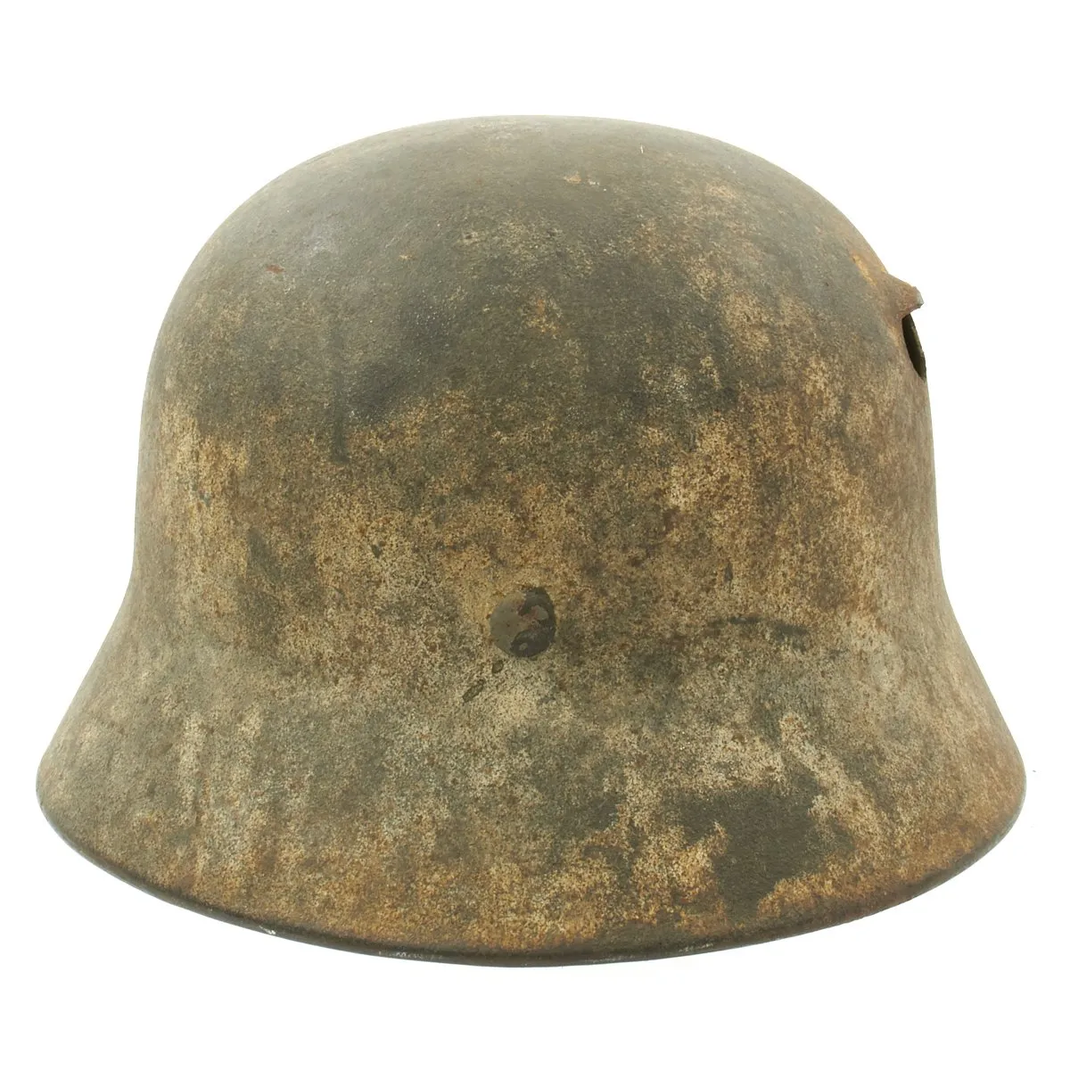 Original German WWII M40 KIA Shot Through Winter Camouflage Helmet - Marked EF64