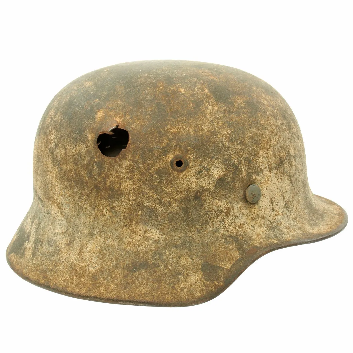 Original German WWII M40 KIA Shot Through Winter Camouflage Helmet - Marked EF64