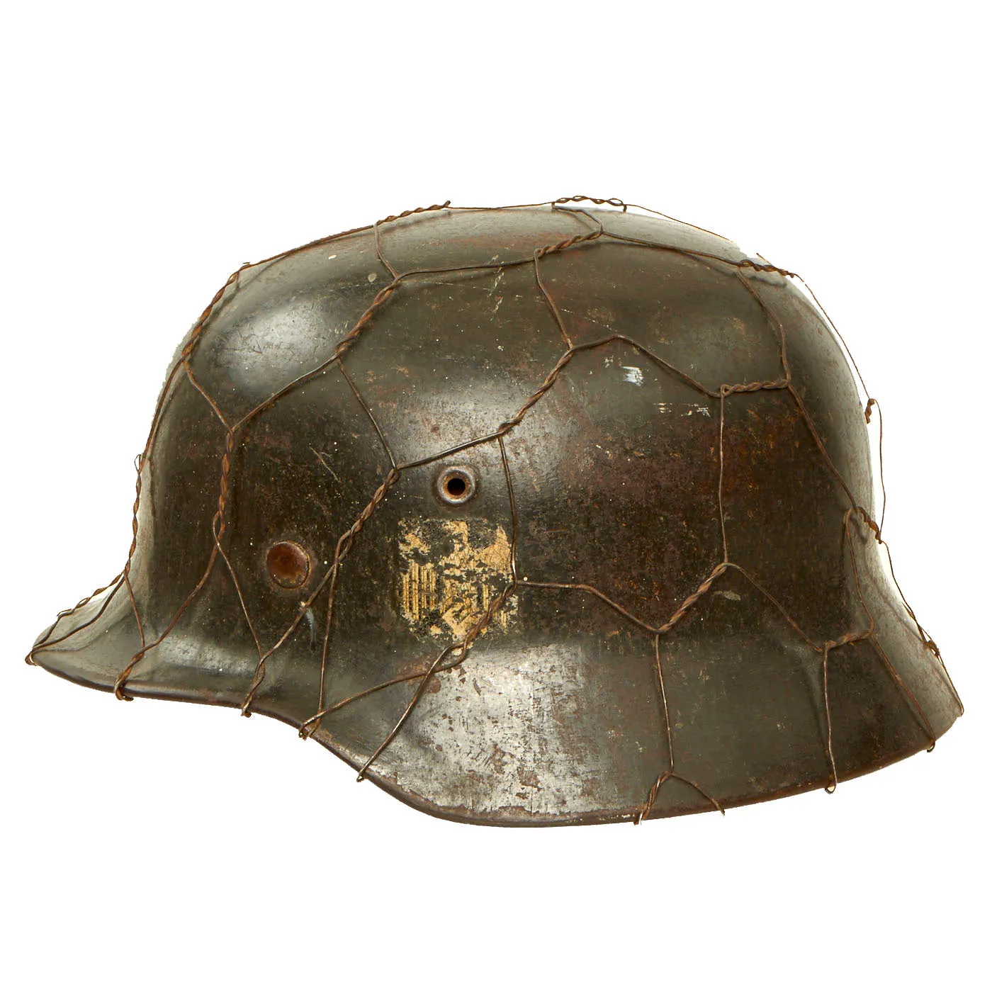 Original German WWII Named Army Heer M40 Single Decal Chicken Wire Helmet with 56cm Liner - EF64