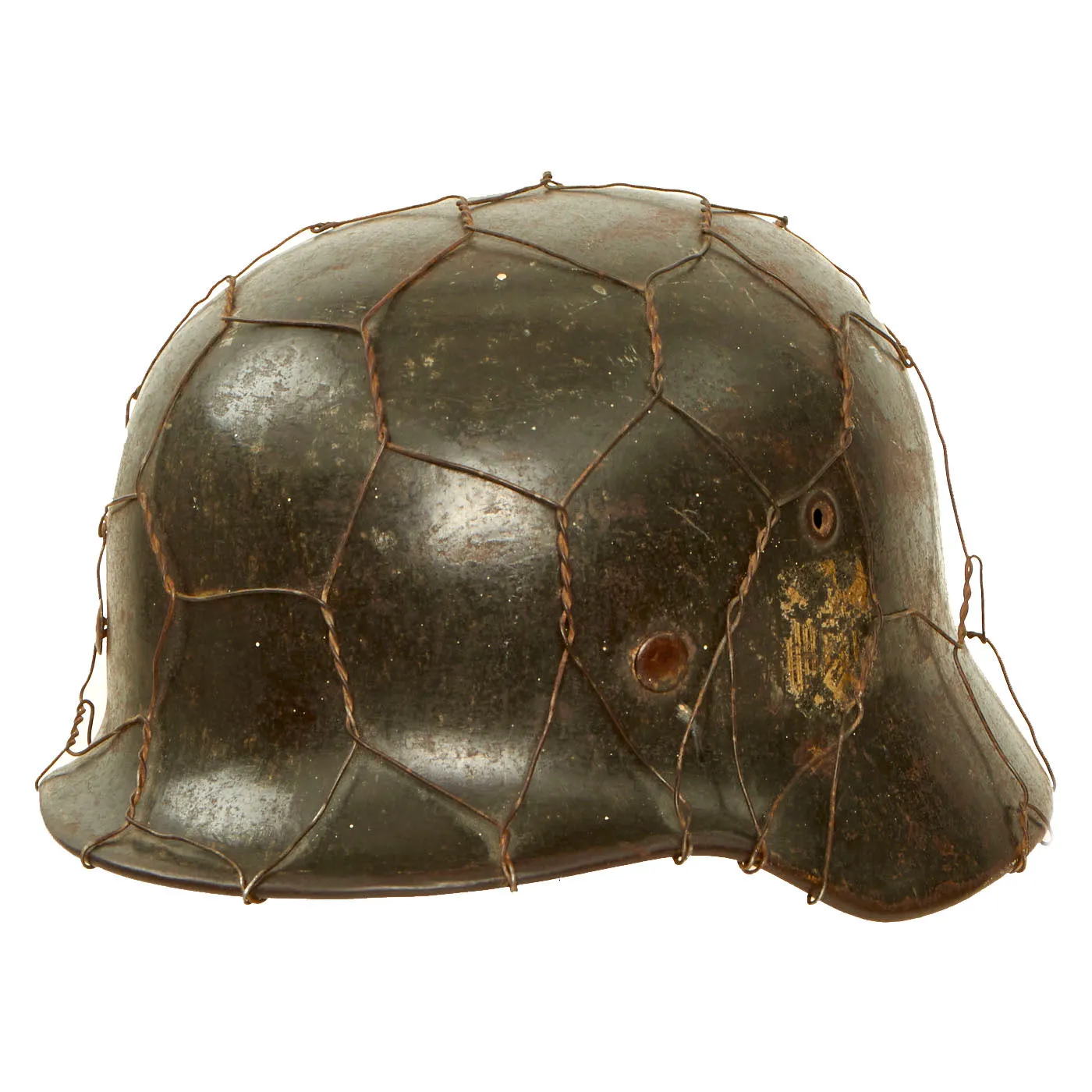 Original German WWII Named Army Heer M40 Single Decal Chicken Wire Helmet with 56cm Liner - EF64