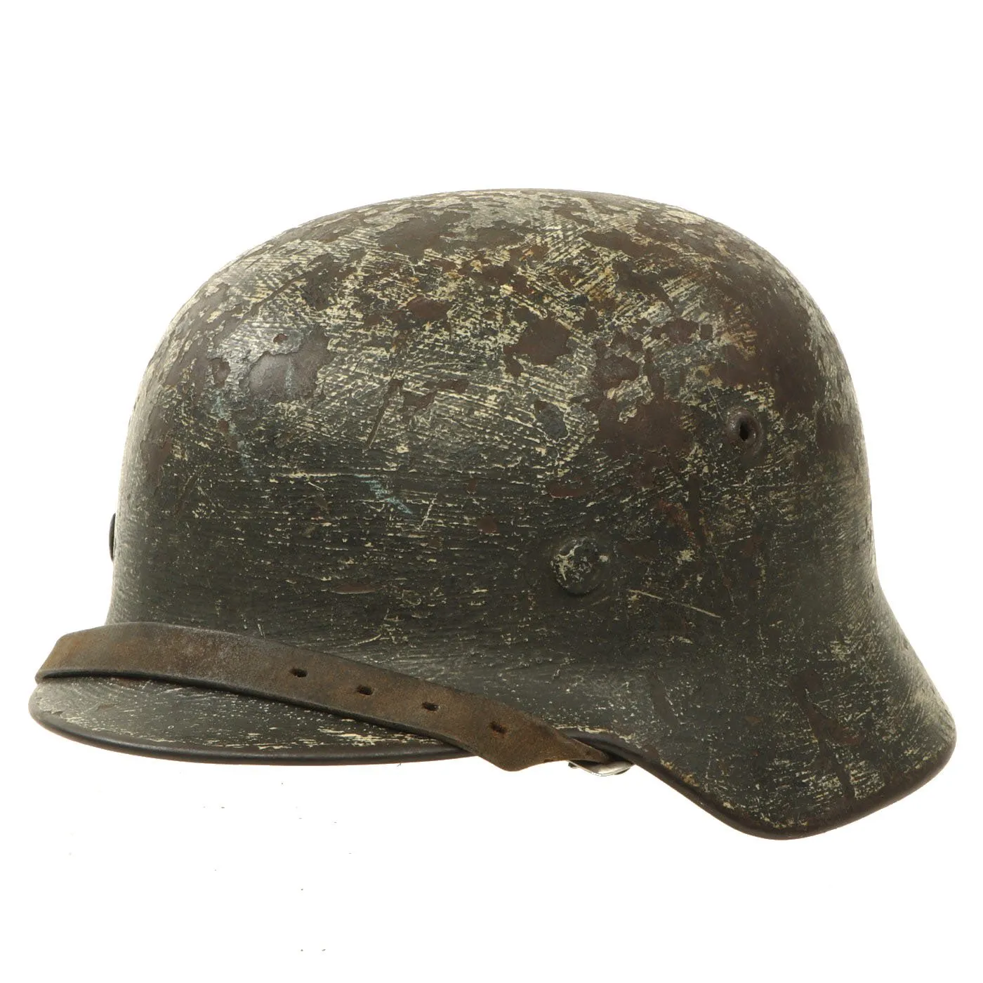 Original German WWII Named Worn Subtle Snow Camouflage M35 Steel Helmet with Liner & Chinstrap - ET66