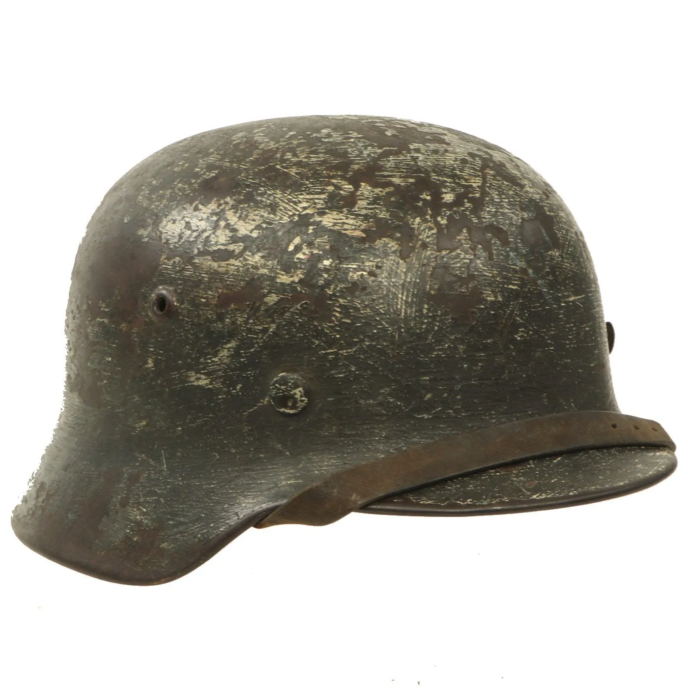 Original German WWII Named Worn Subtle Snow Camouflage M35 Steel Helmet with Liner & Chinstrap - ET66