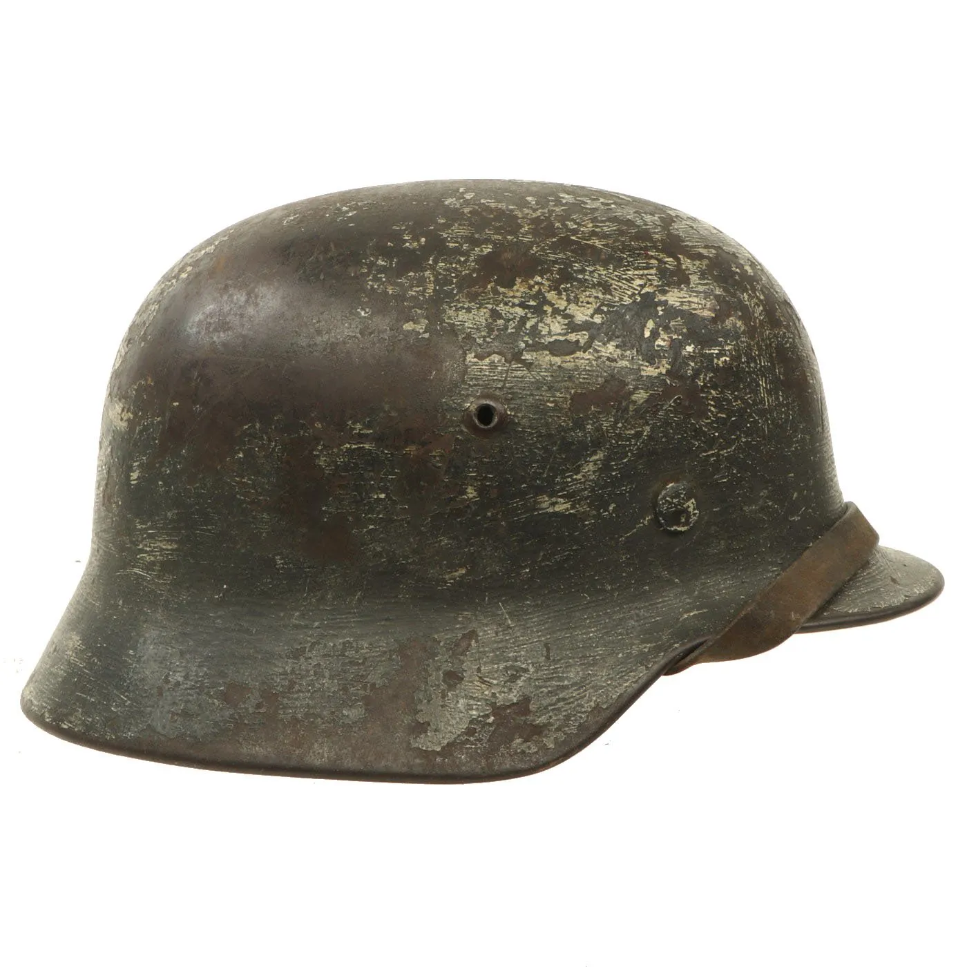 Original German WWII Named Worn Subtle Snow Camouflage M35 Steel Helmet with Liner & Chinstrap - ET66