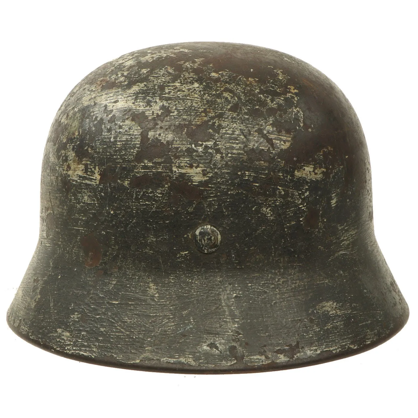 Original German WWII Named Worn Subtle Snow Camouflage M35 Steel Helmet with Liner & Chinstrap - ET66