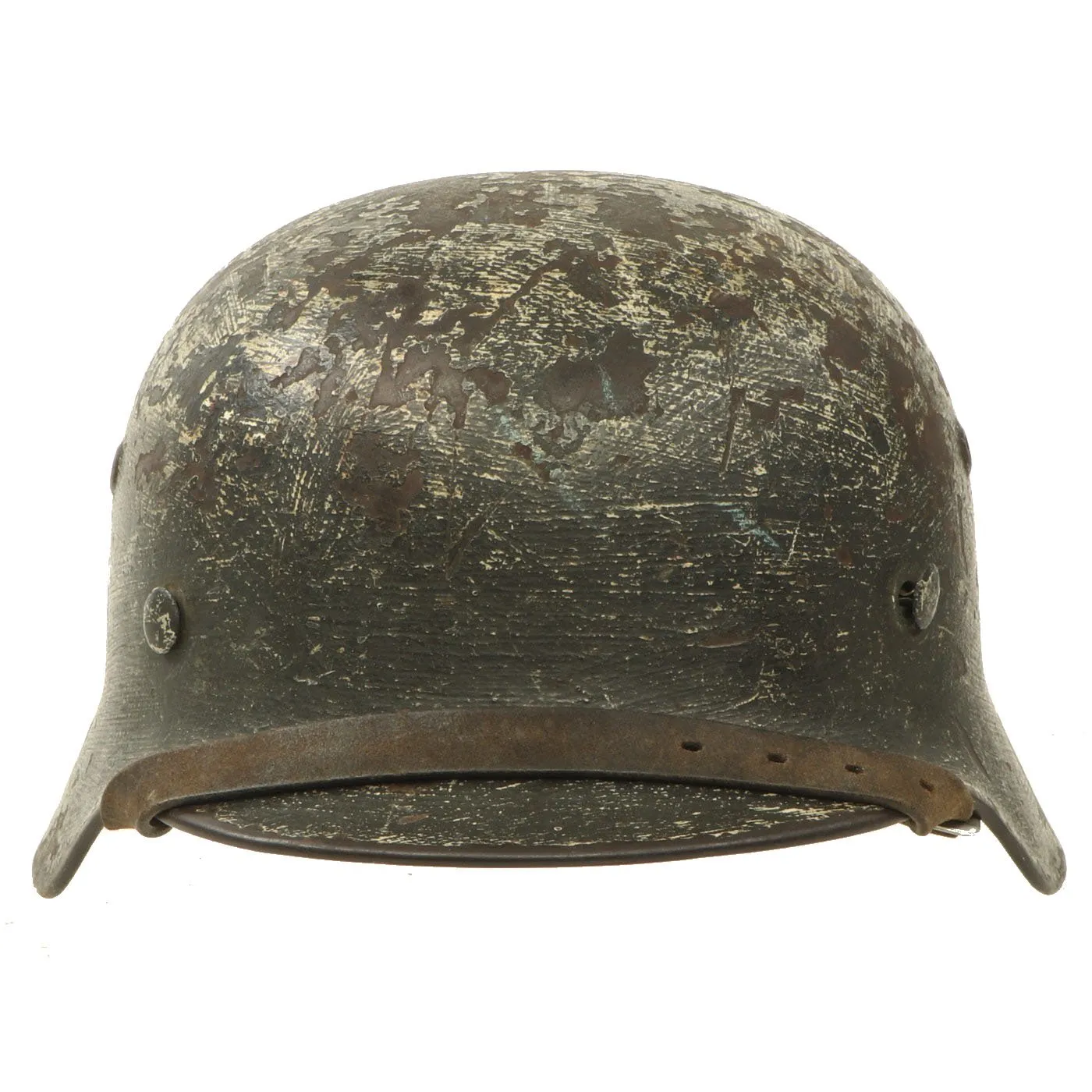 Original German WWII Named Worn Subtle Snow Camouflage M35 Steel Helmet with Liner & Chinstrap - ET66