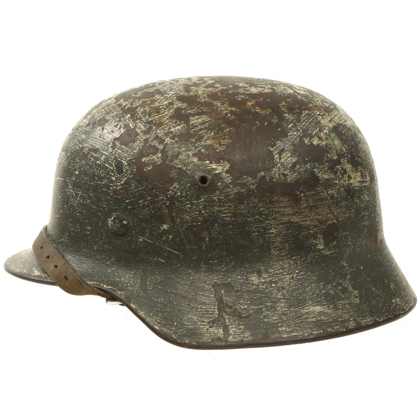 Original German WWII Named Worn Subtle Snow Camouflage M35 Steel Helmet with Liner & Chinstrap - ET66