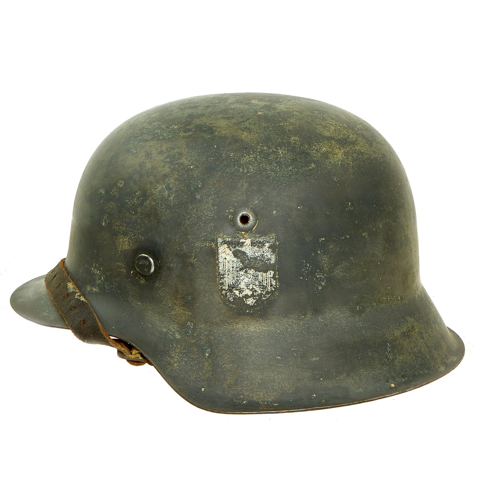 Original German WWII Service Worn M42 Single Decal Army Heer Helmet with 55cm Liner - hkp62