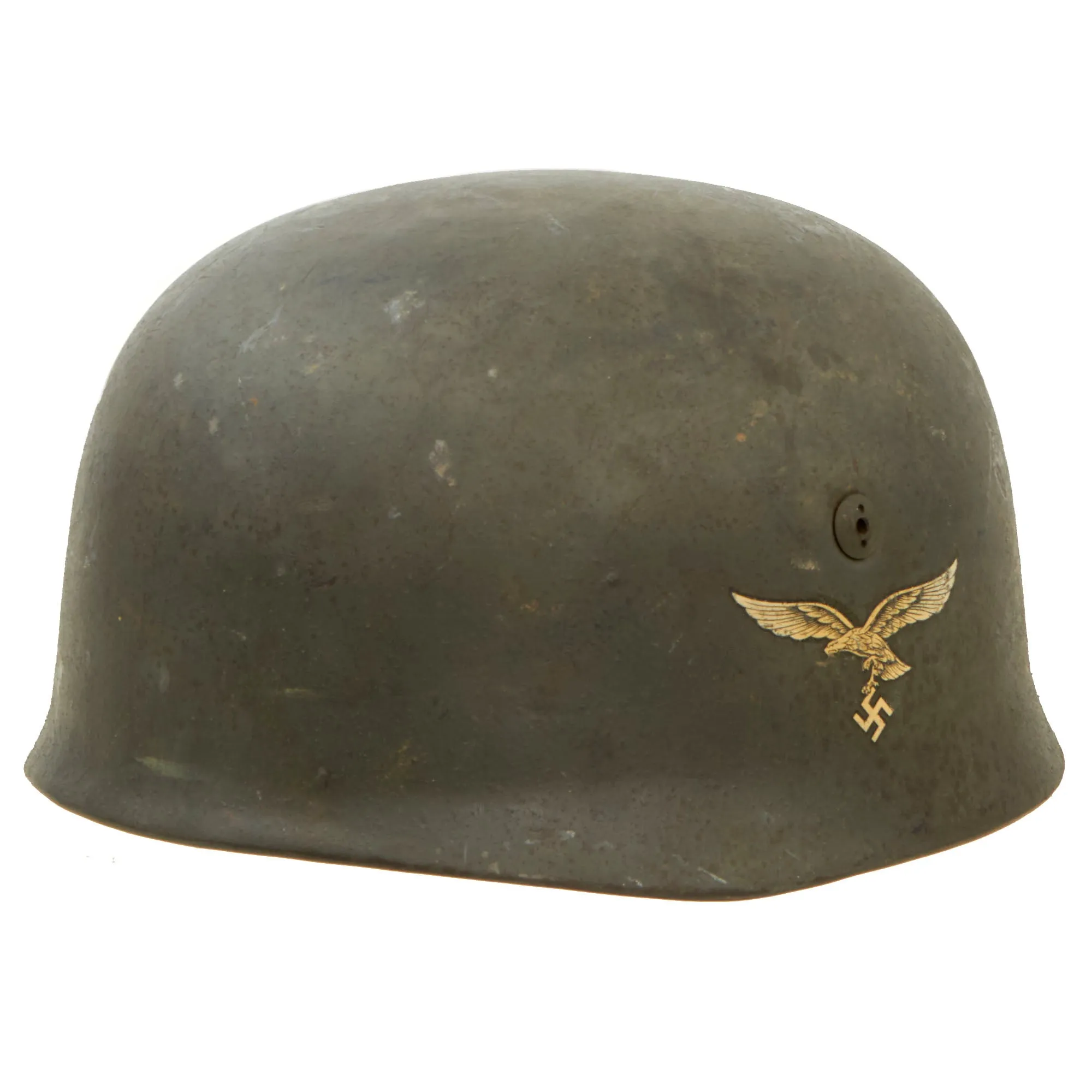 Original German WWII Single Decal M-38 Luftwaffe Fallschirmjäger Paratrooper Helmet with Complete 57cm Liner and Chinstraps - ET68