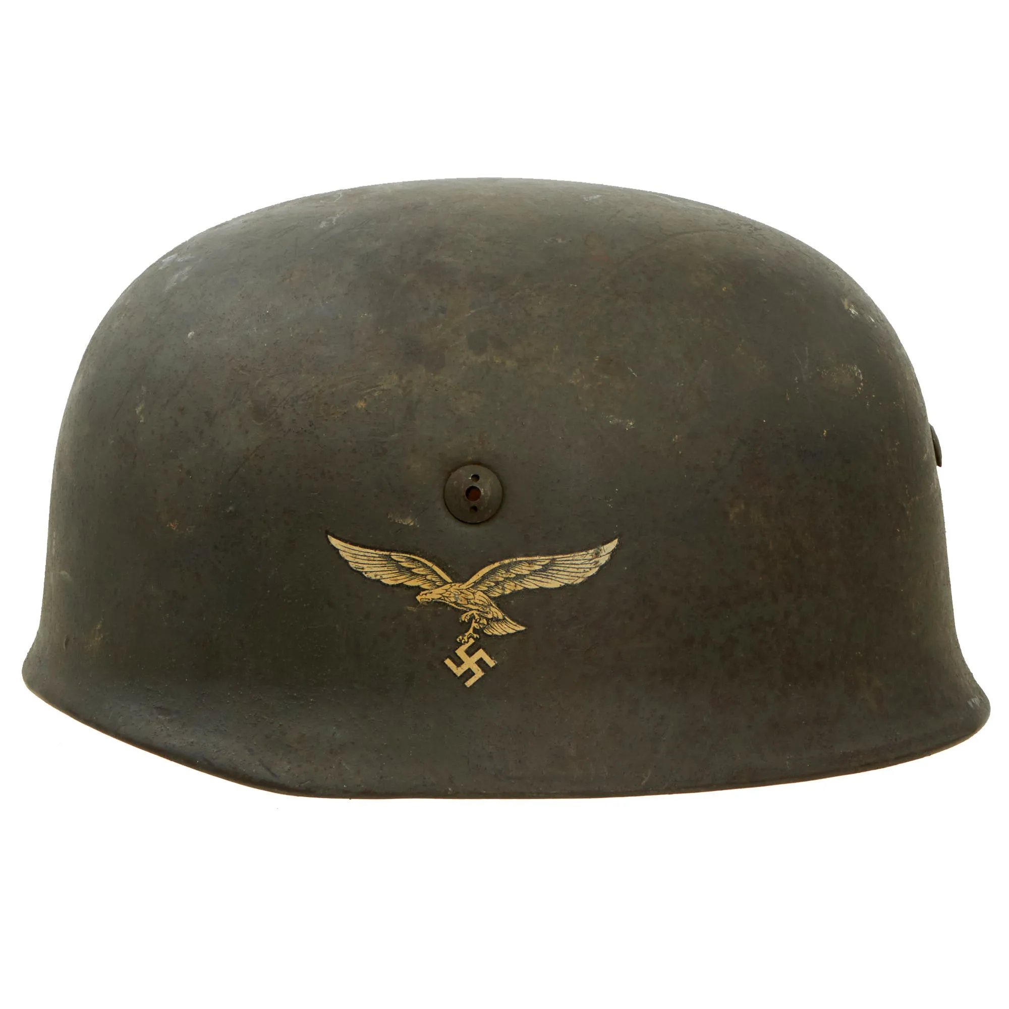 Original German WWII Single Decal M-38 Luftwaffe Fallschirmjäger Paratrooper Helmet with Complete 57cm Liner and Chinstraps - ET68