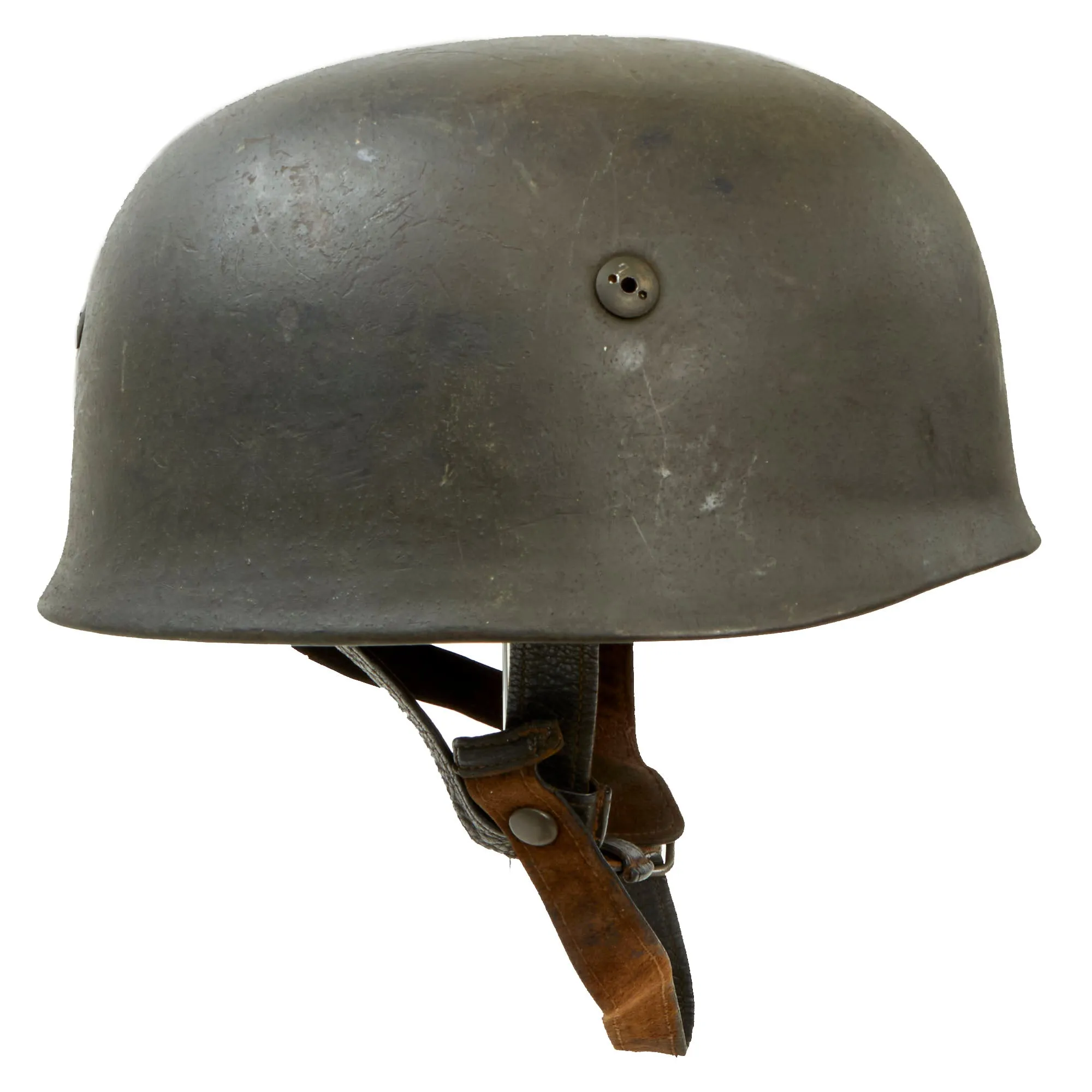 Original German WWII Single Decal M-38 Luftwaffe Fallschirmjäger Paratrooper Helmet with Complete 57cm Liner and Chinstraps - ET68