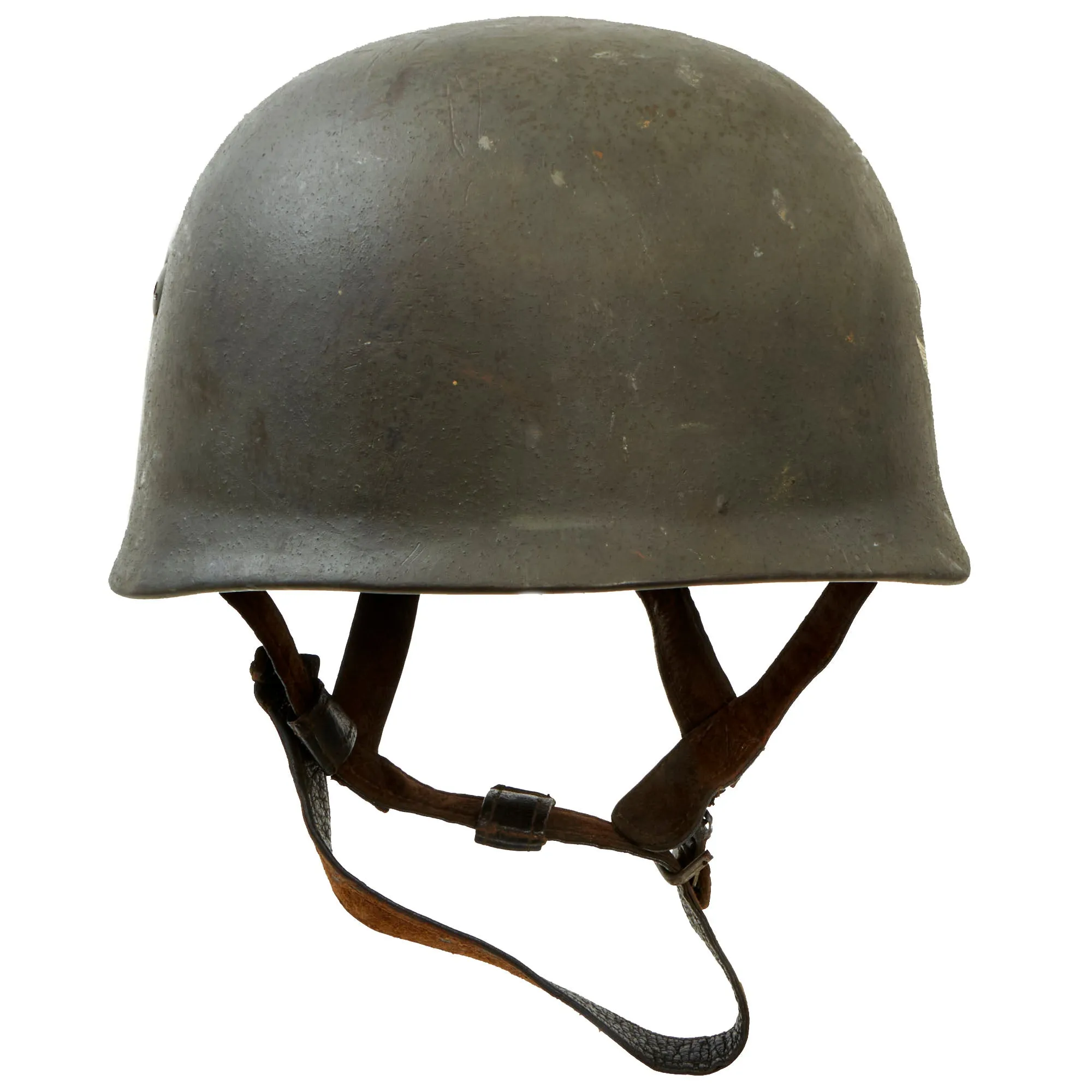 Original German WWII Single Decal M-38 Luftwaffe Fallschirmjäger Paratrooper Helmet with Complete 57cm Liner and Chinstraps - ET68