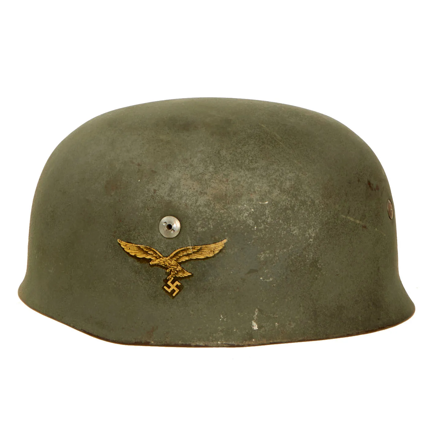 Original German WWII Single Decal M-38 Luftwaffe Fallschirmjäger Paratrooper Helmet with Complete 61cm Liner and Chinstraps - ET71