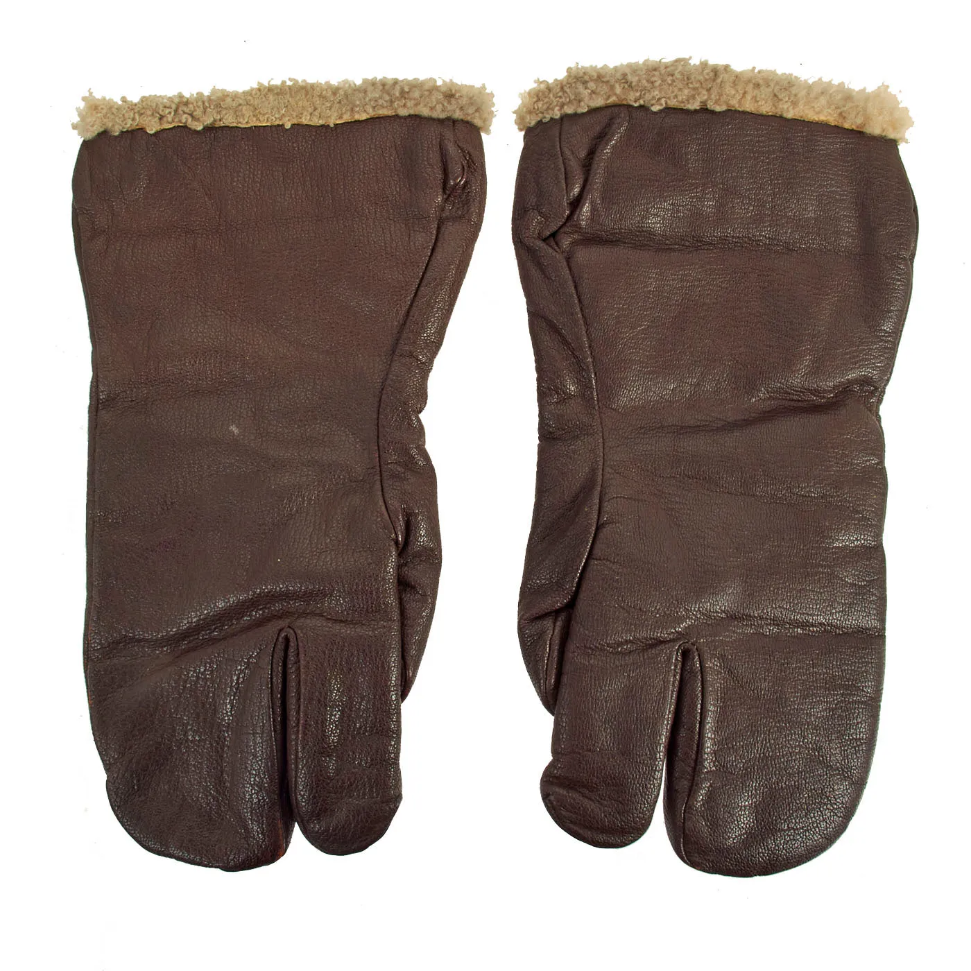 Original WWII U.S. Army Air Force Private Purchase B-2 Leather Flight Cap and A-9 Shearling Liner Flight Gloves