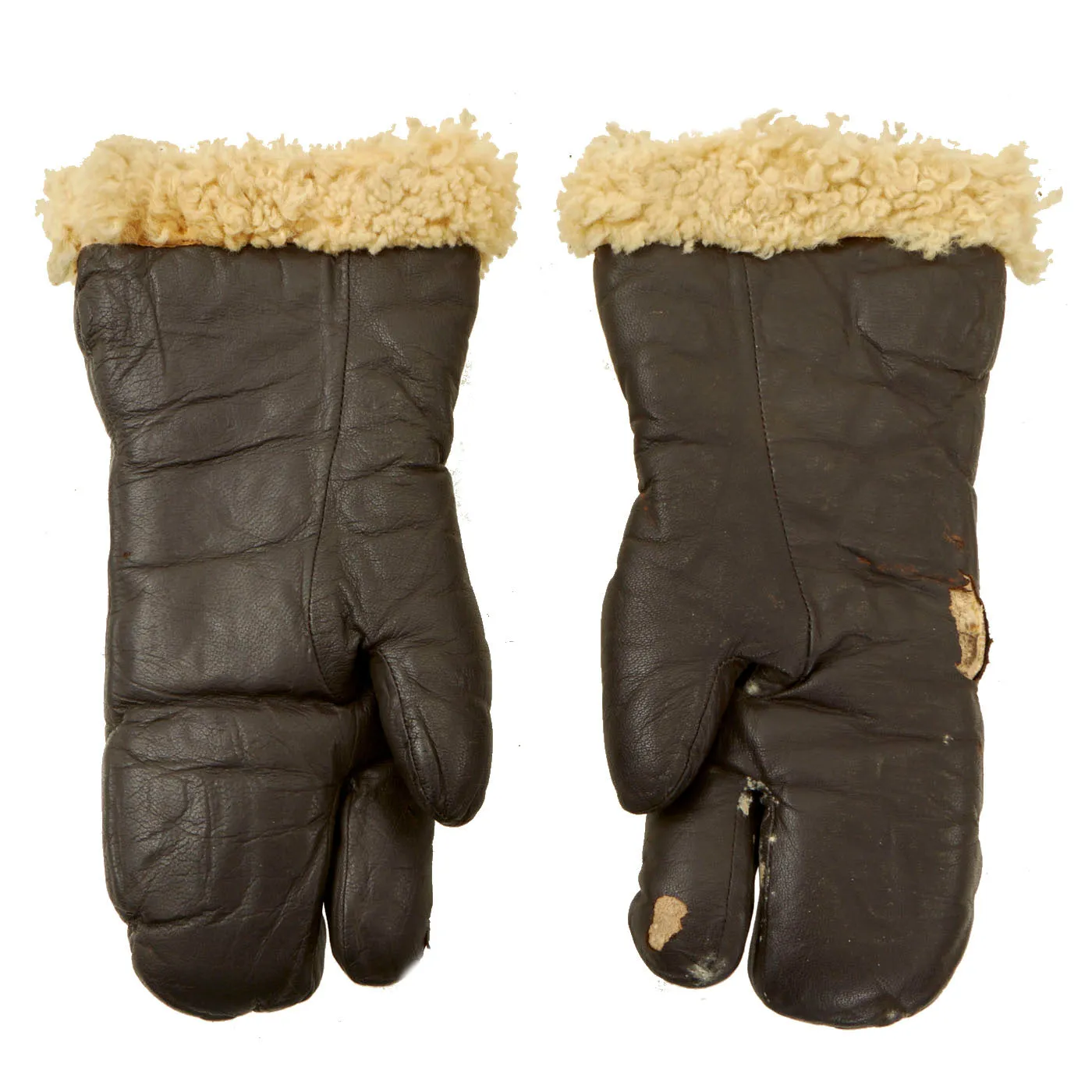 Original WWII U.S. Navy A-9A Shearling Leather Flying Mitten Gloves - Medium Size