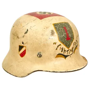 Original WWII USGI Captured 1st Infantry Division "Fighting First" Souvenir Painted German M40 Steel Helmet with Provenance - EF64